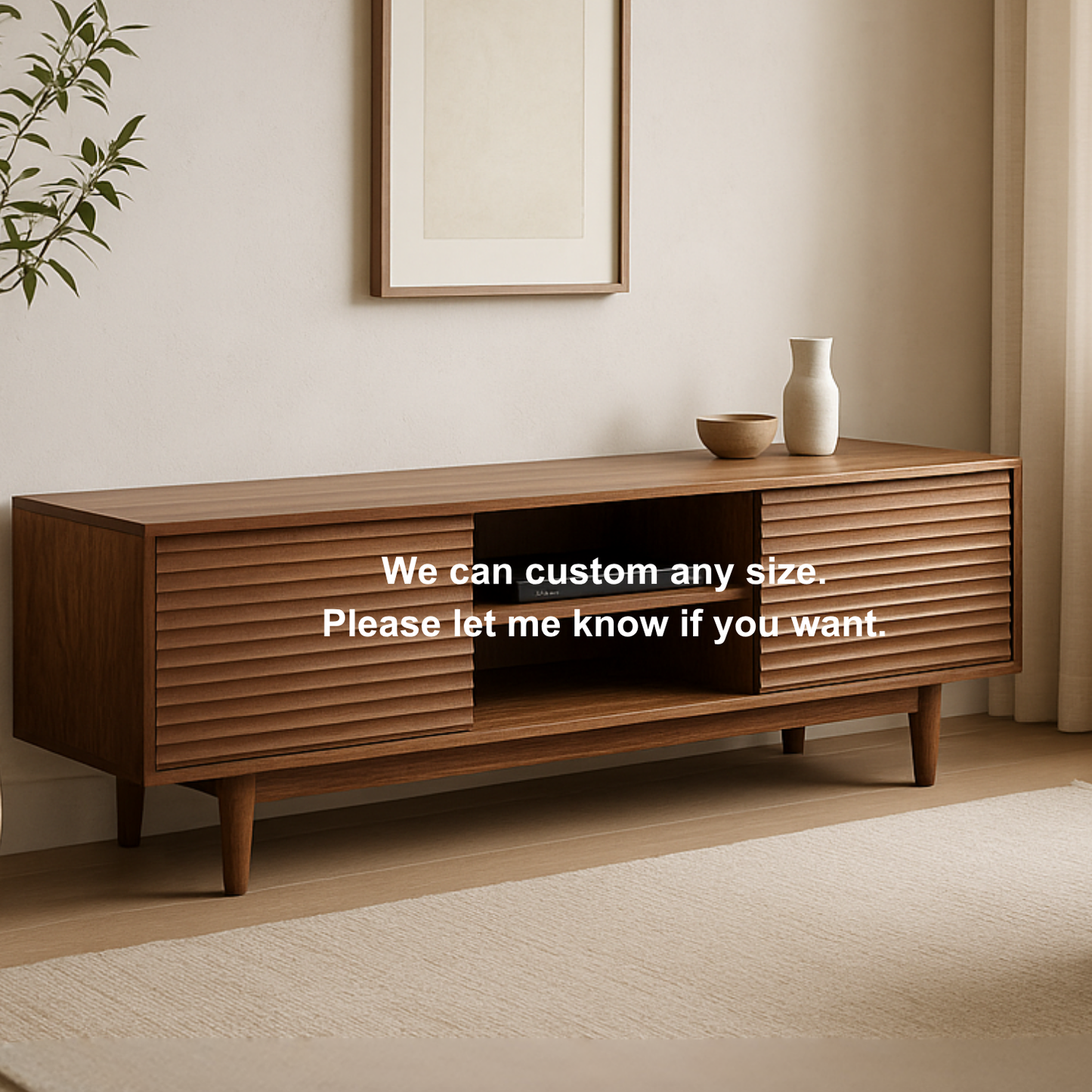 Handcrafted Solid Wood TV Stand – Modern Ribbed Door Media Console for Living Room Lynnsnail