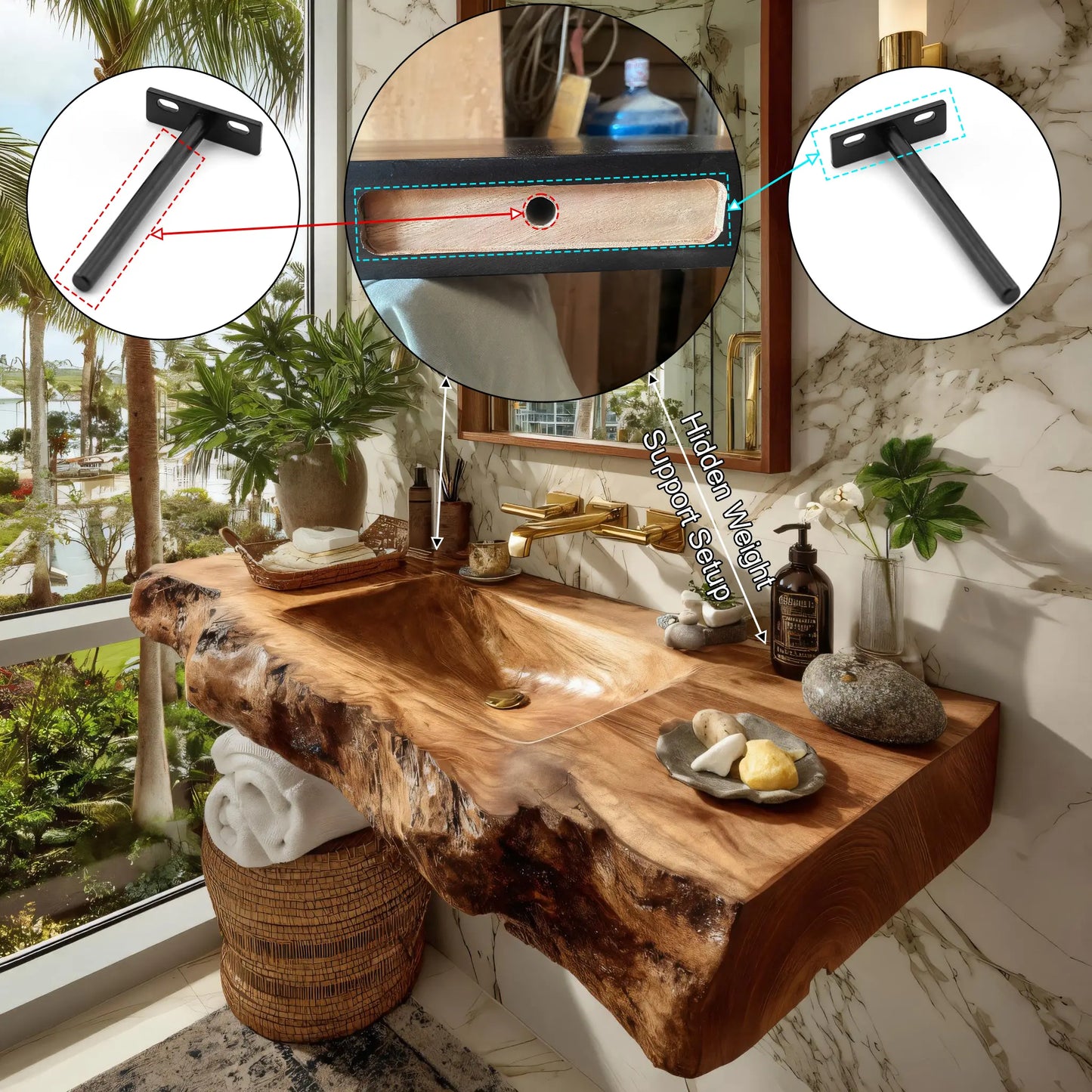Elarion Live Edge Solid Wood Floating Bathroom Vanity with Integrated Sink SPA572004 Lynnsnail