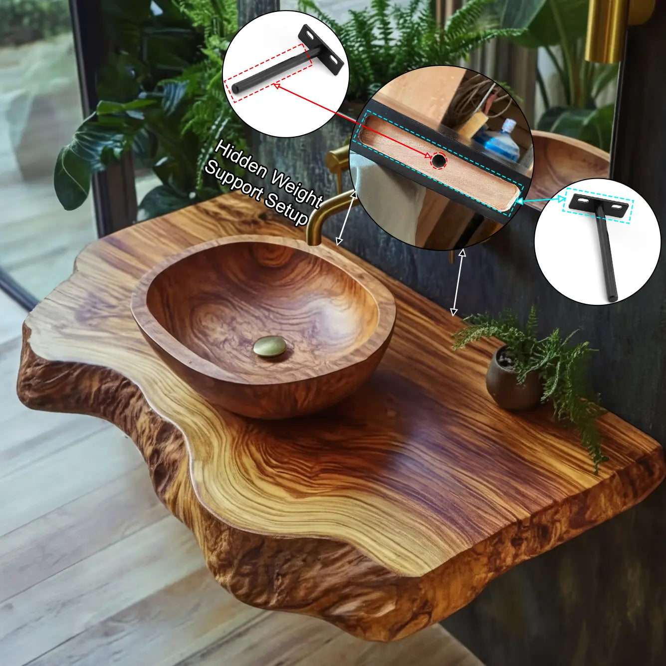 Norevia Live Edge Solid Wood Floating Bathroom Vanity SPA353543 Lynnsnail