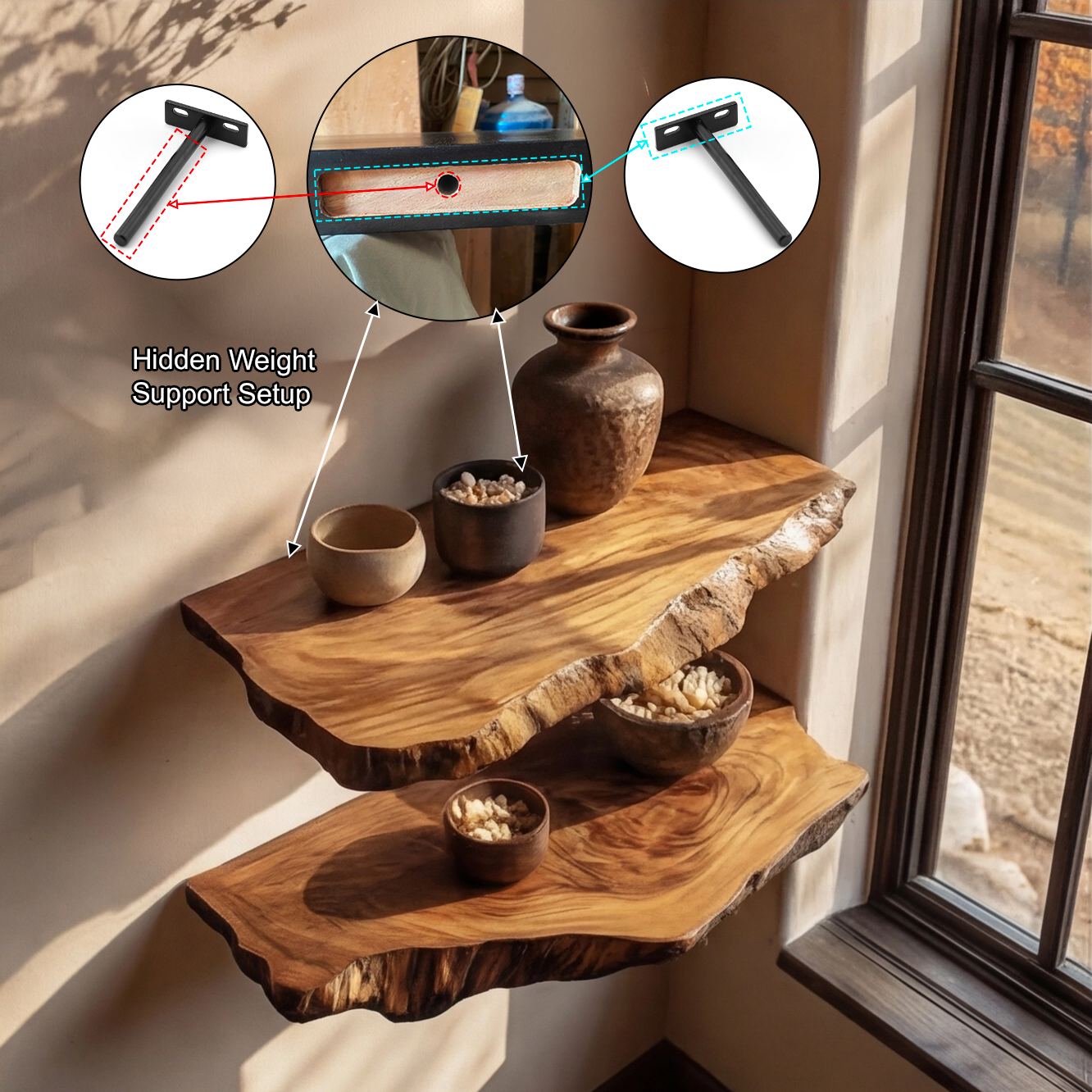 Norvella Live Edge Solid Wood Floating Shelf SPA583831