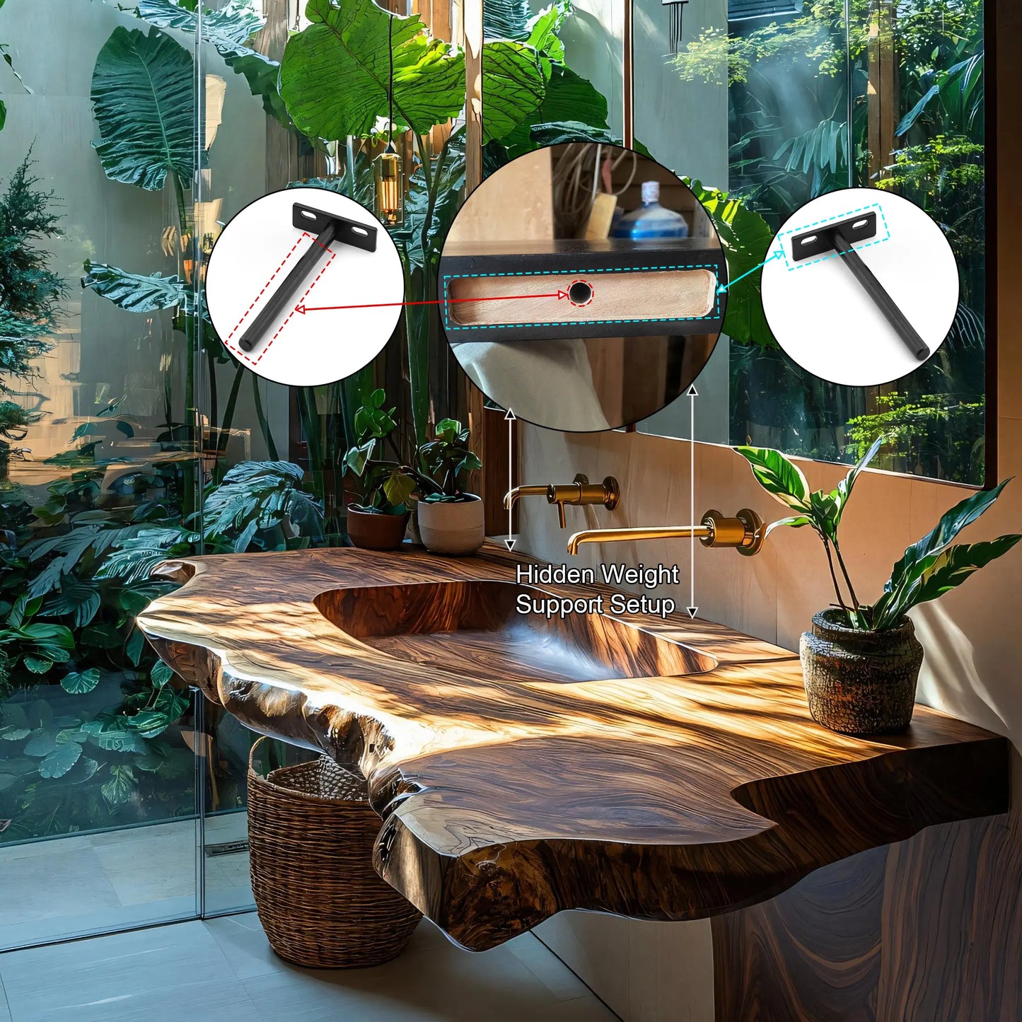Orvella Live Edge Solid Wood Floating Bathroom Vanity with Integrated Sink SPA395554 Lynnsnail