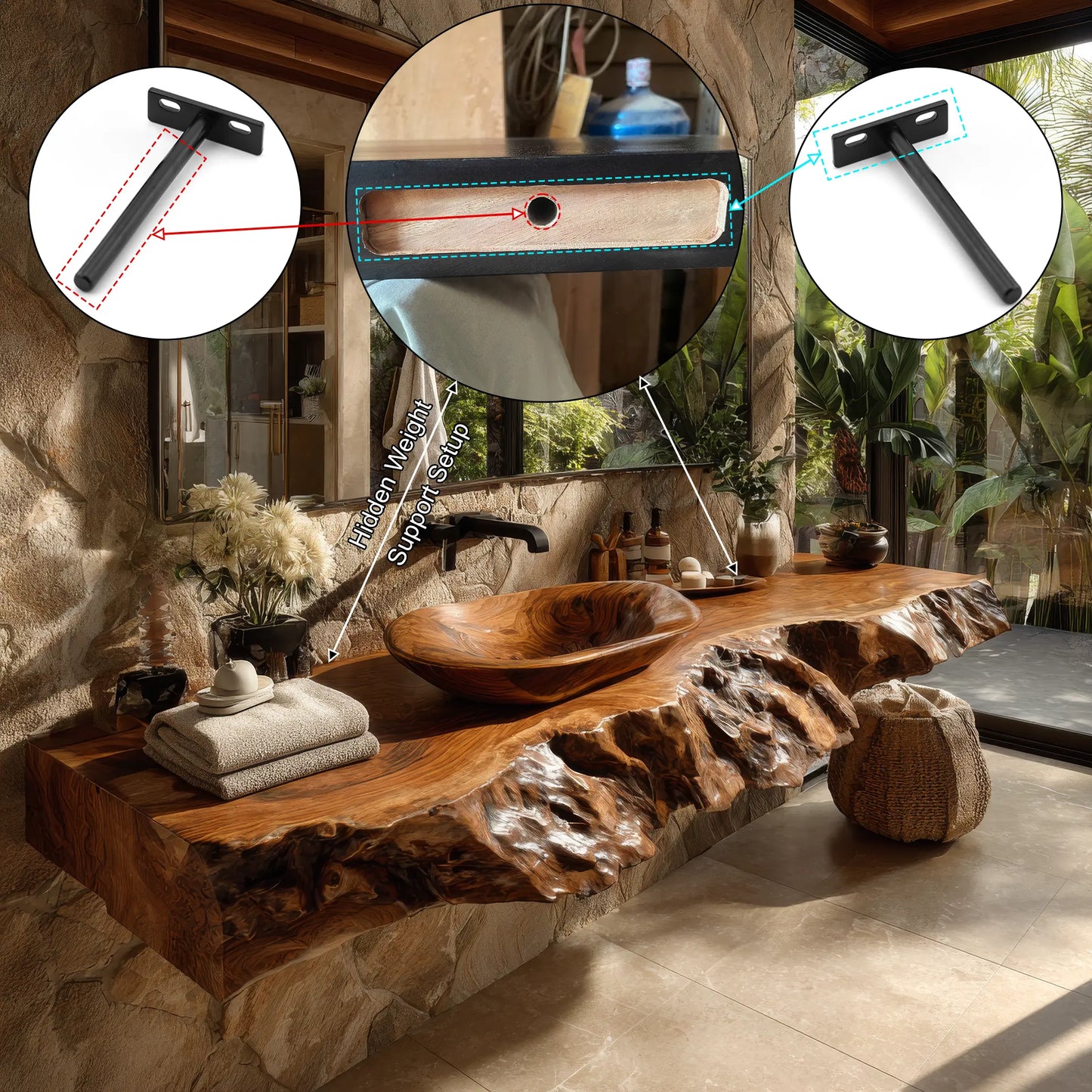 Ravello Live Edge Solid Wood Floating Bathroom Vanity SPA752301 Lynnsnail