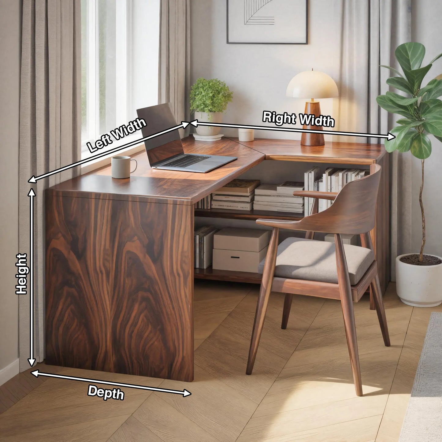 Modern L Shaped Wooden Desk With Bookshelf For Home Office Or Study Lynnsnail