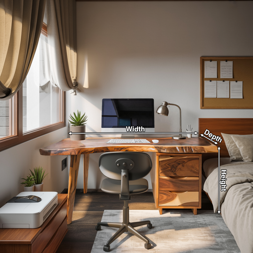 Modern Live Edge Wooden Desk With Drawers For Home Office Or Studio Lynnsnail