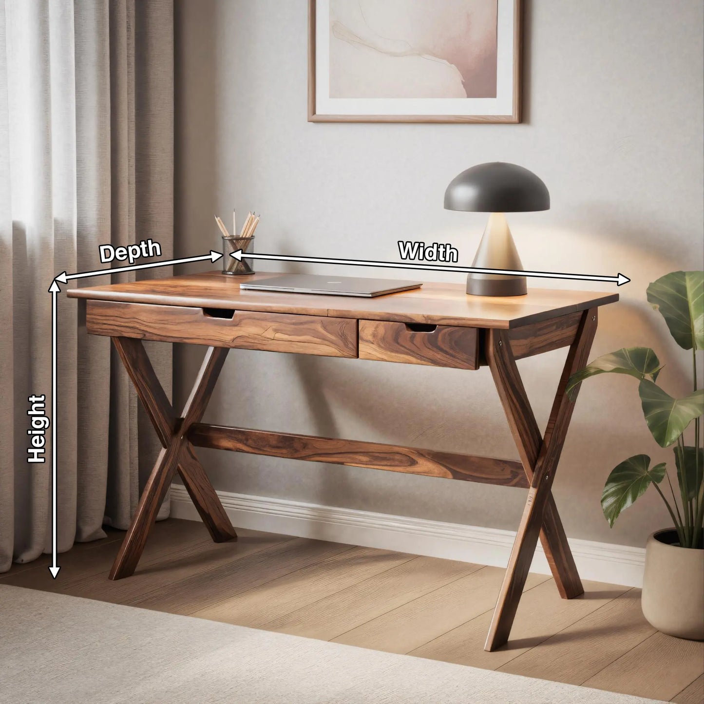 Scandinavian Wooden Desk with X Shaped Legs For Home Office Or Study Lynnsnail