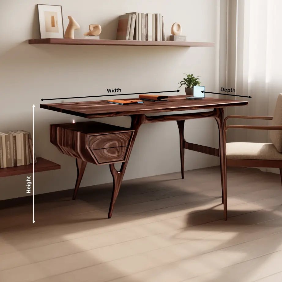 Mid Century Modern Wooden Writing Desk With Floating Drawer For Studio Lynnsnail