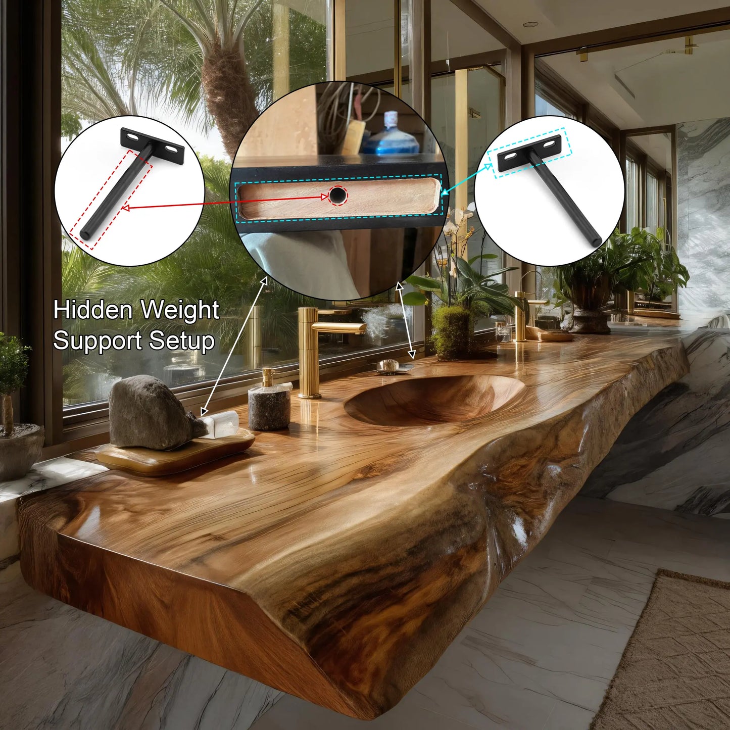 Solvren Live Edge Solid Wood Floating Bathroom Vanity with Integrated Sink SPA226266 Lynnsnail