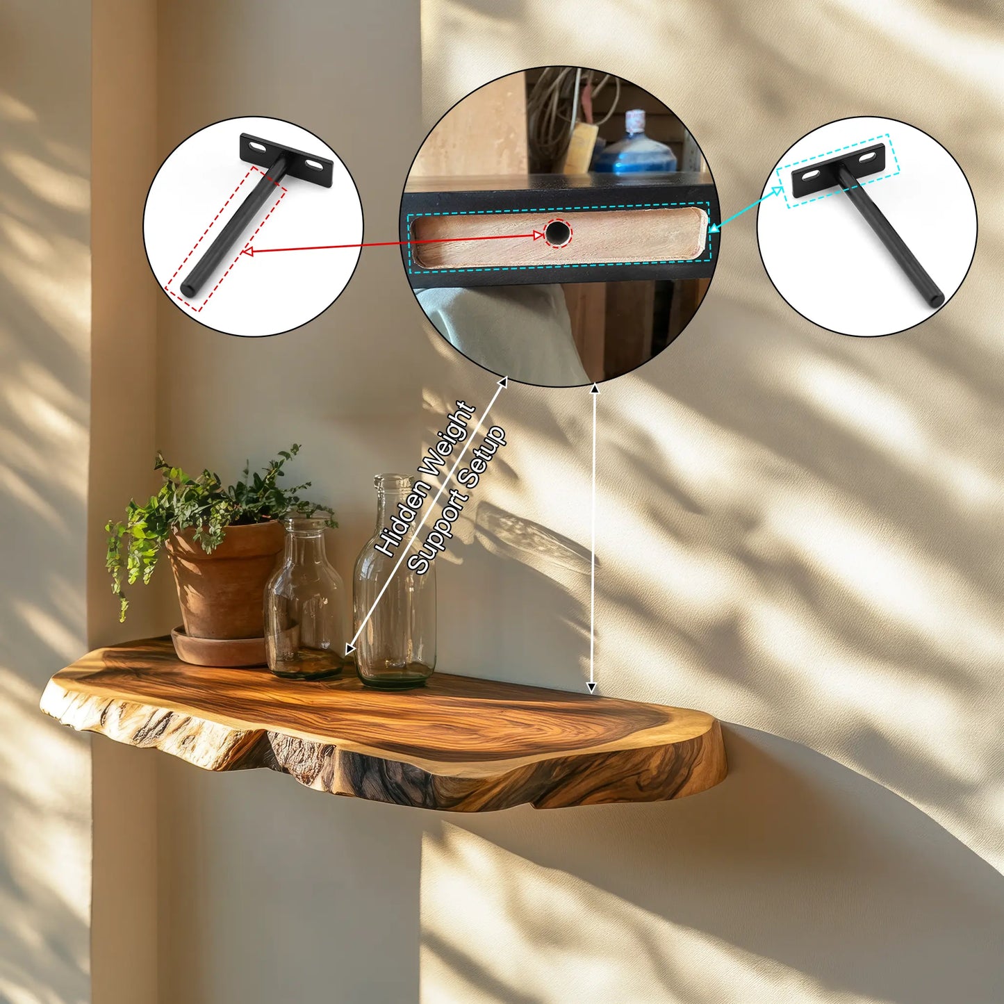 Solvren Live Edge Solid Wood Floating Shelf SPA635291 Lynnsnail