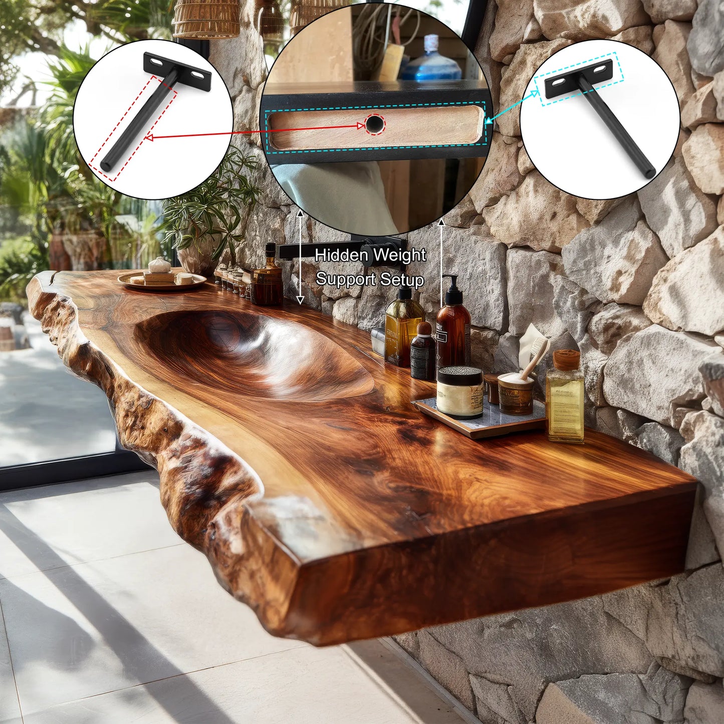 Torvyn Live Edge Solid Wood Floating Bathroom Vanity with Integrated Sink SPA365412 Lynnsnail