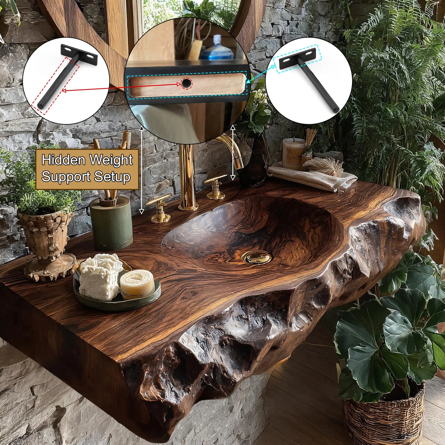 Valthera Live Edge Solid Wood Floating Bathroom Vanity with Integrated Sink SPA235756 Lynnsnail