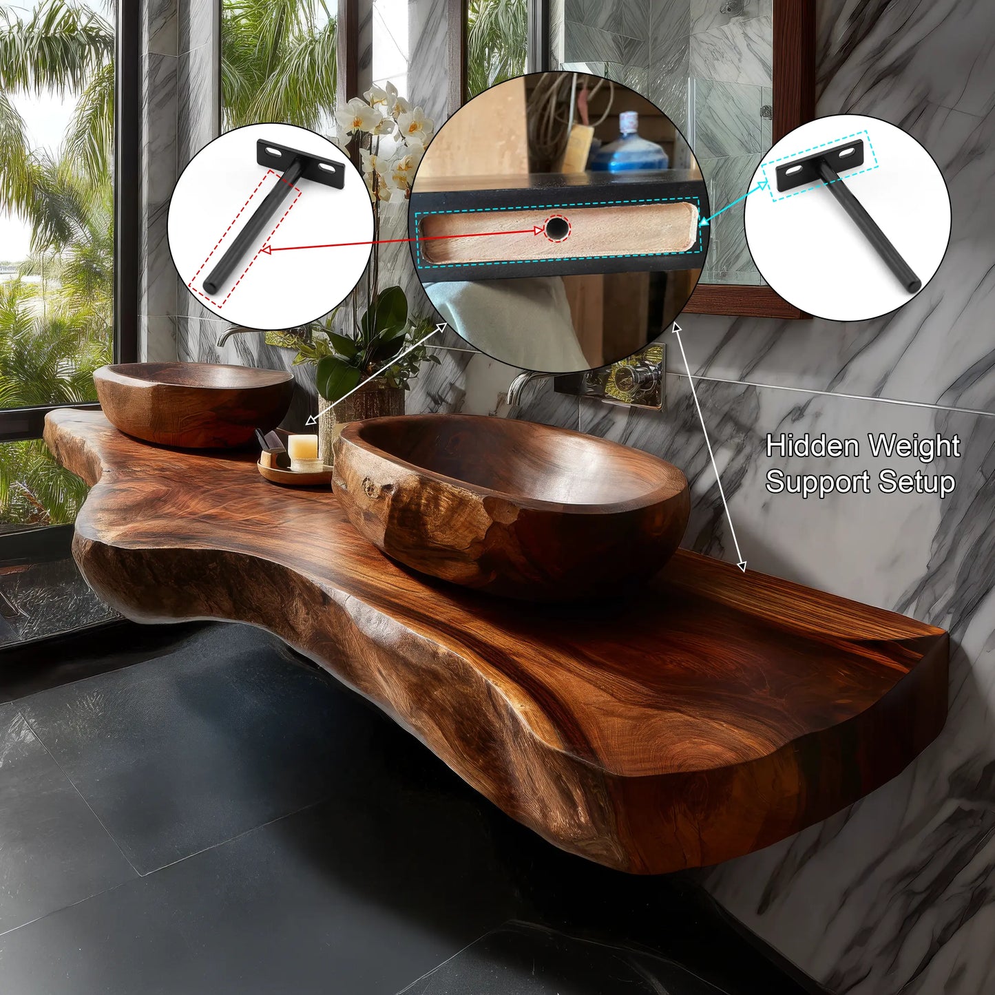 Velcanto Live Edge Solid Wood Floating Bathroom Vanity SPA349352 Lynnsnail