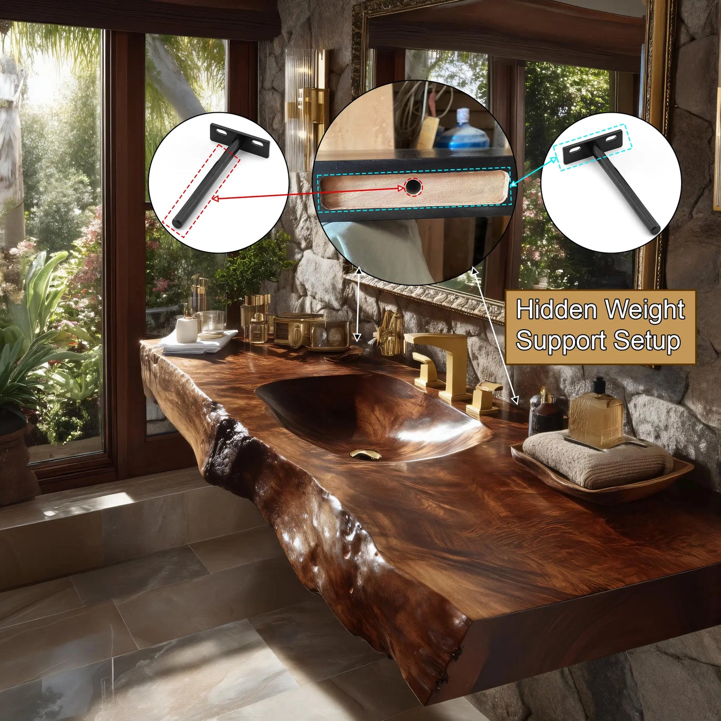 Velmora Live Edge Solid Wood Floating Bathroom Vanity with Integrated Sink SPA555232 Lynnsnail