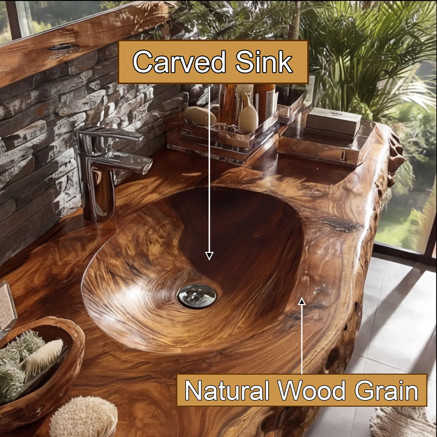 Velmoris Live Edge Solid Wood Floating Bathroom Vanity with Integrated Sink SPA200003 Lynnsnail