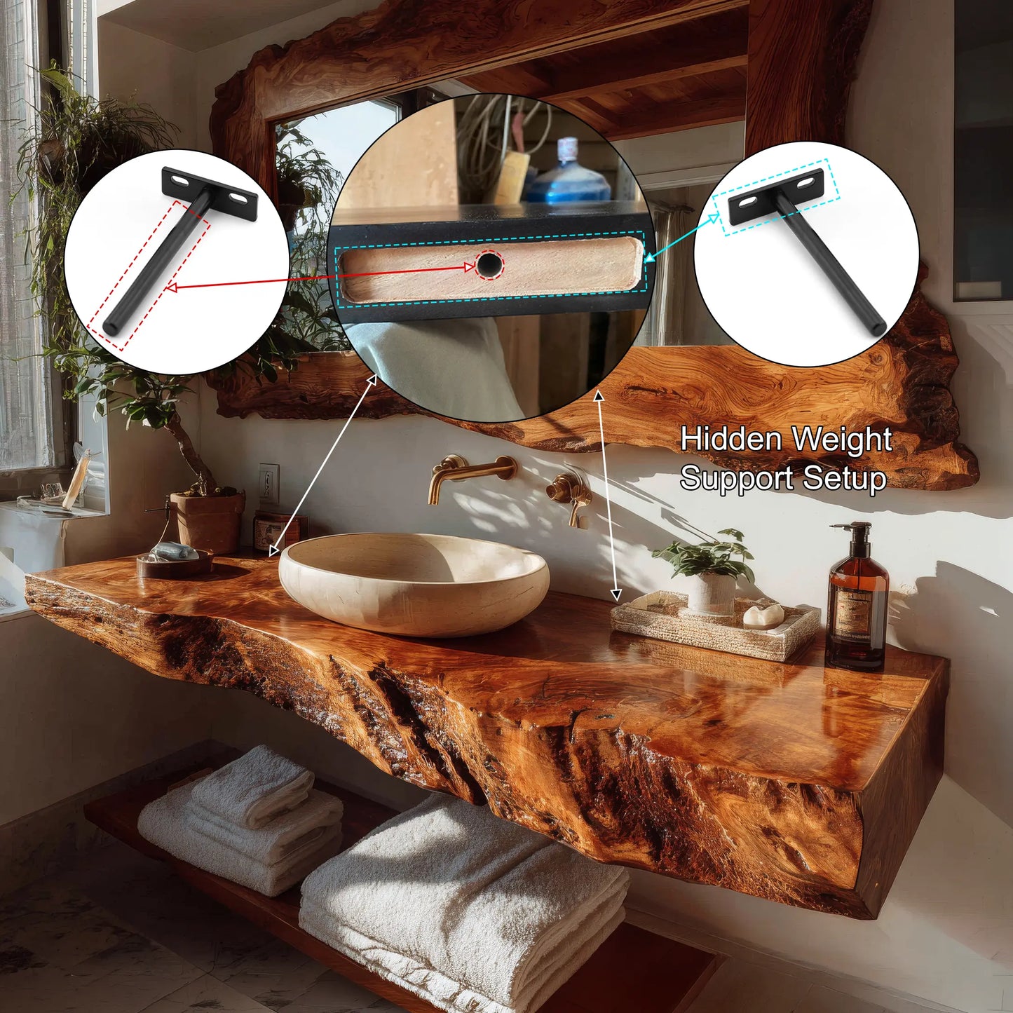 Velmoro Handcrafted Live Edge Solid Wood Floating Bathroom Vanity SPA723618 Lynnsnail