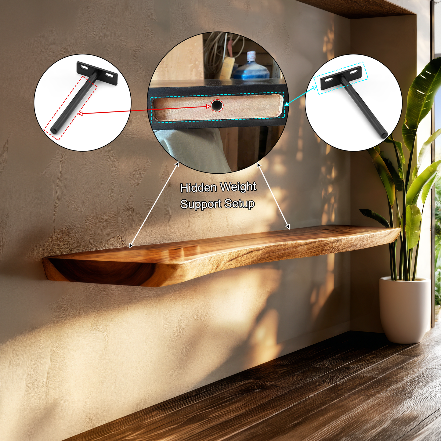 Virella Live Edge Solid Wood Floating Shelf SPA365792