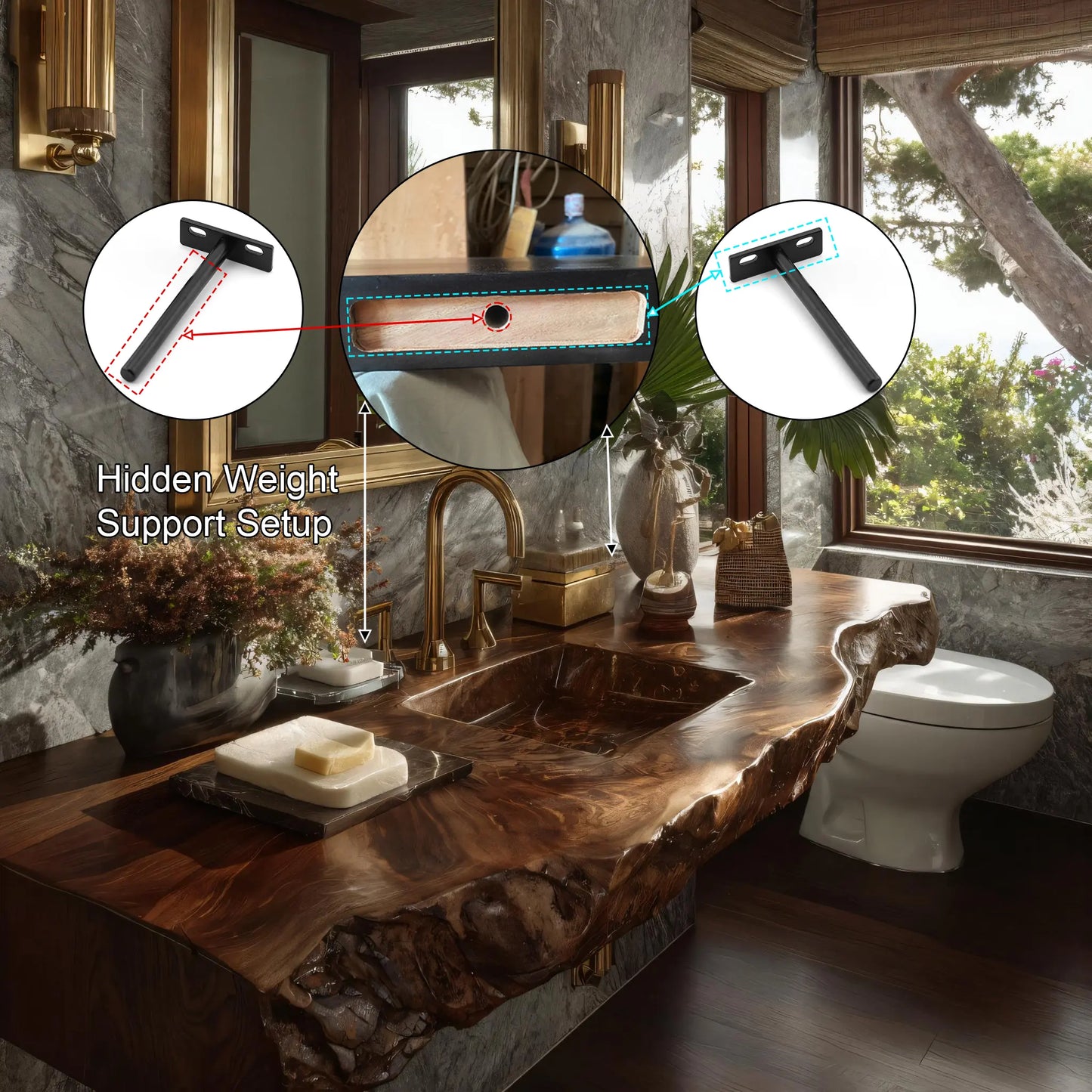 Virello Live Edge Solid Wood Floating Bathroom Vanity with Integrated Sink SPA242234 Lynnsnail