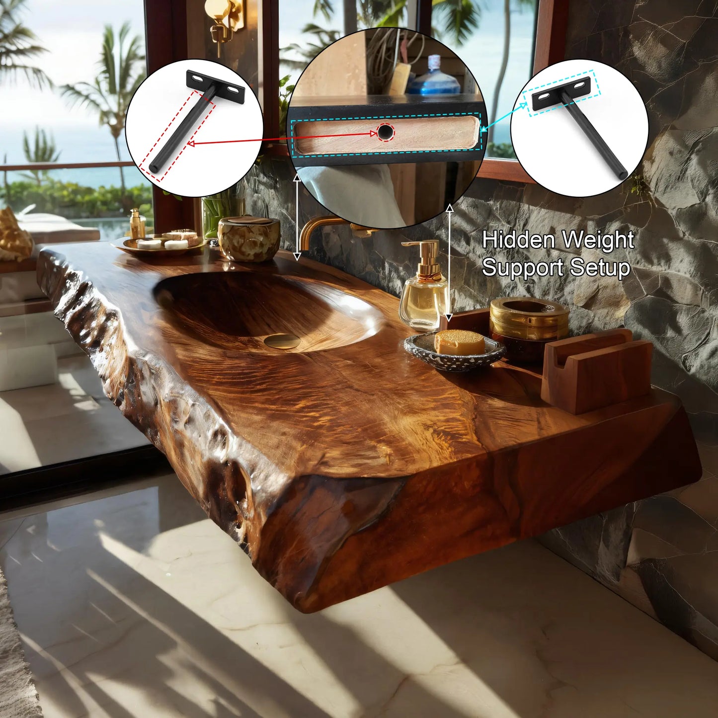 Zerona Live Edge Solid Wood Floating Bathroom Vanity with Integrated Sink SPA353646 Lynnsnail