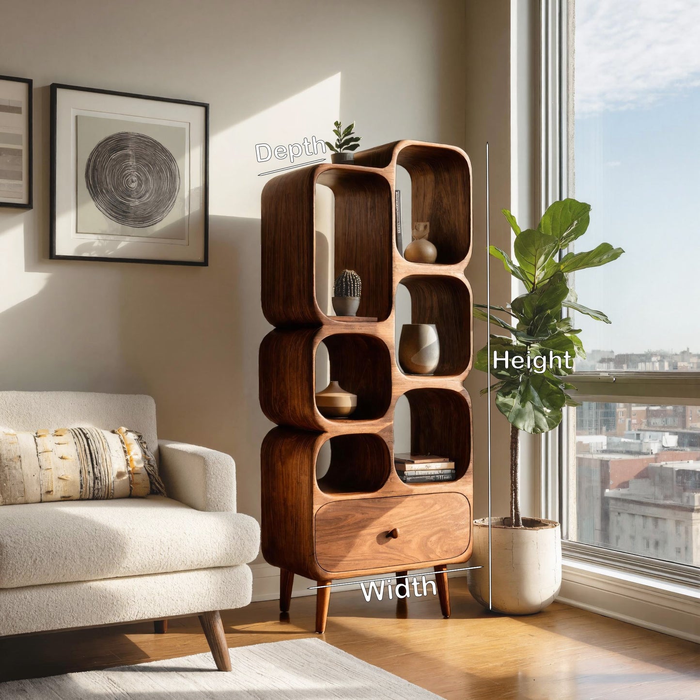 Modern Wood Bookshelf With Open Compartments For Living Decor Lynnsnail