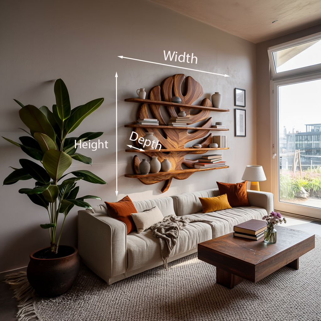 Modern Wooden Tropical Monstera Leaf Floating Bookshelf For Office Lynnsnail