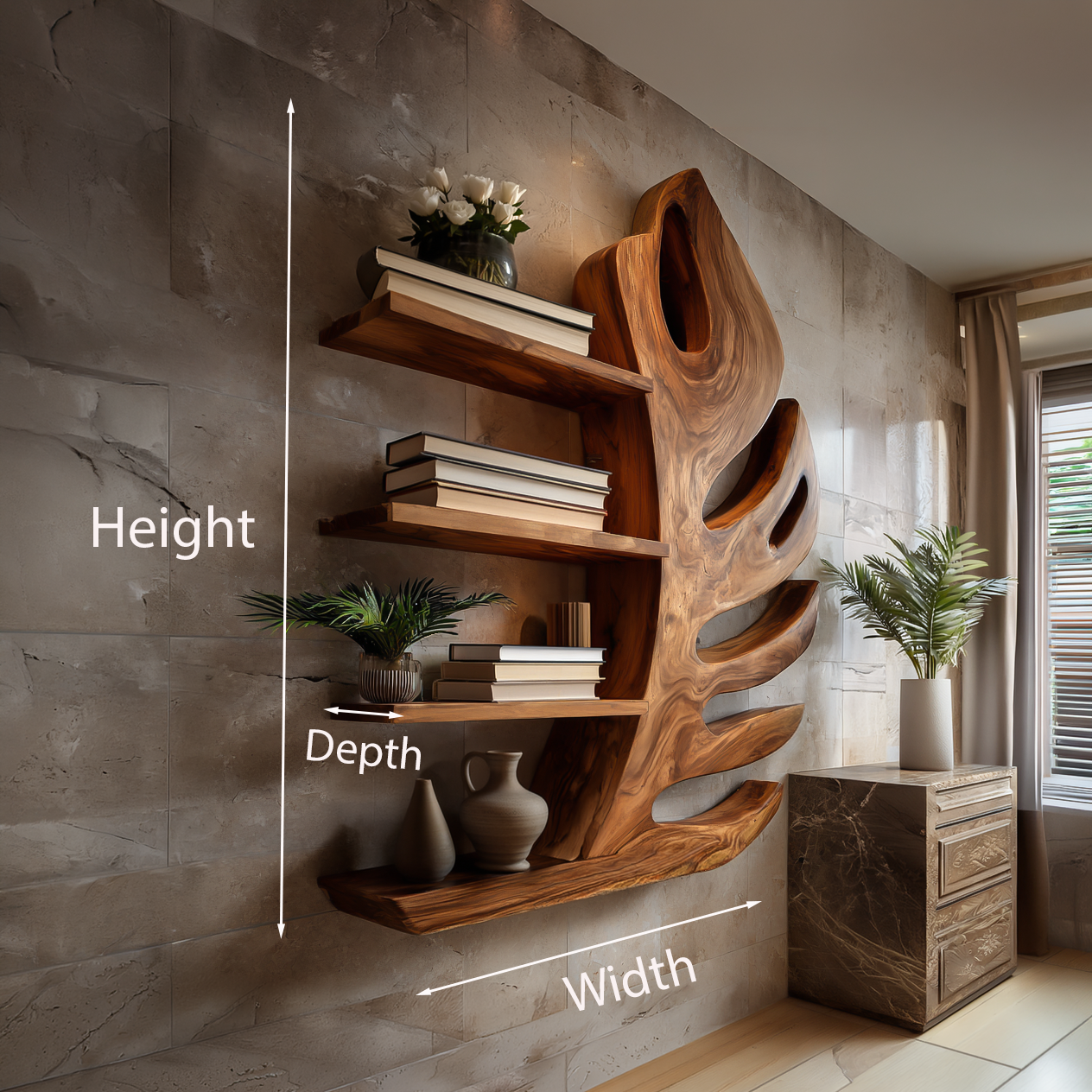 Organic Wooden Botanical Leaf Floating Bookshelf For Living Furniture Lynnsnail