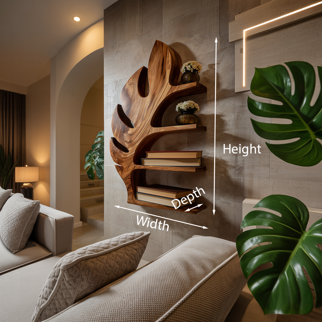 Wood Tropical Botanical Floating Bookshelf For Living Room Accent Wall Lynnsnail