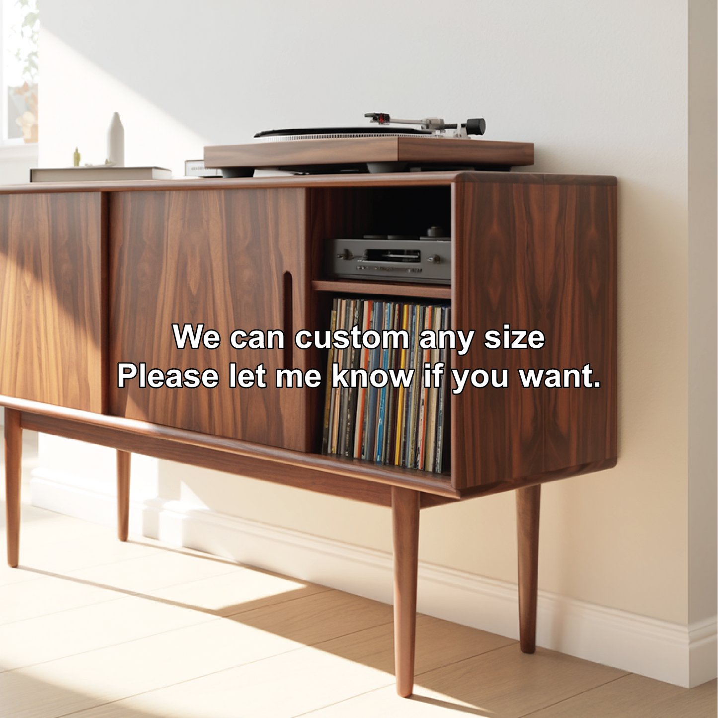Solid Wood Console Table with Sliding Doors – Mid-Century Style Storage Cabinet for Living Room Lynnsnail