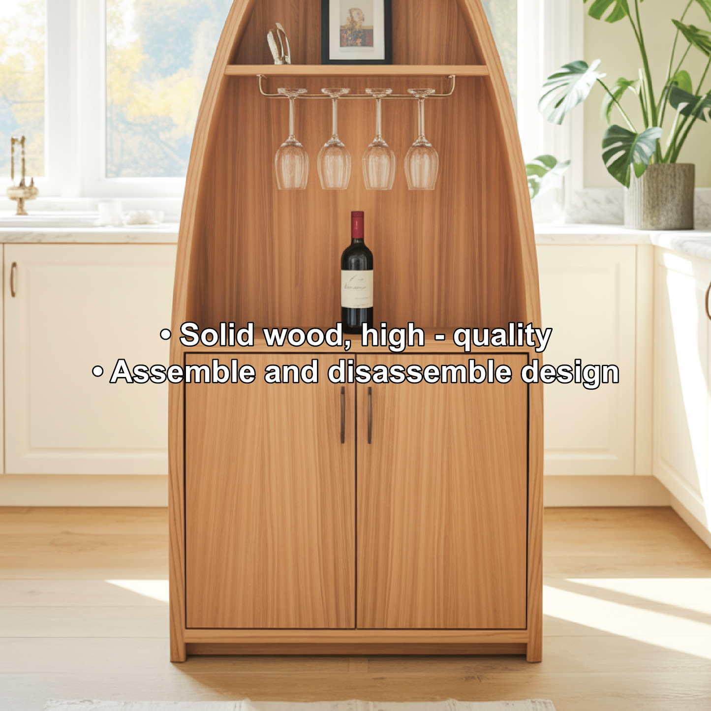 Handcrafted Solid Wood Dining Cabinet with Boat-Shaped Design, Glass Holder and Lower Storage Lynnsnail