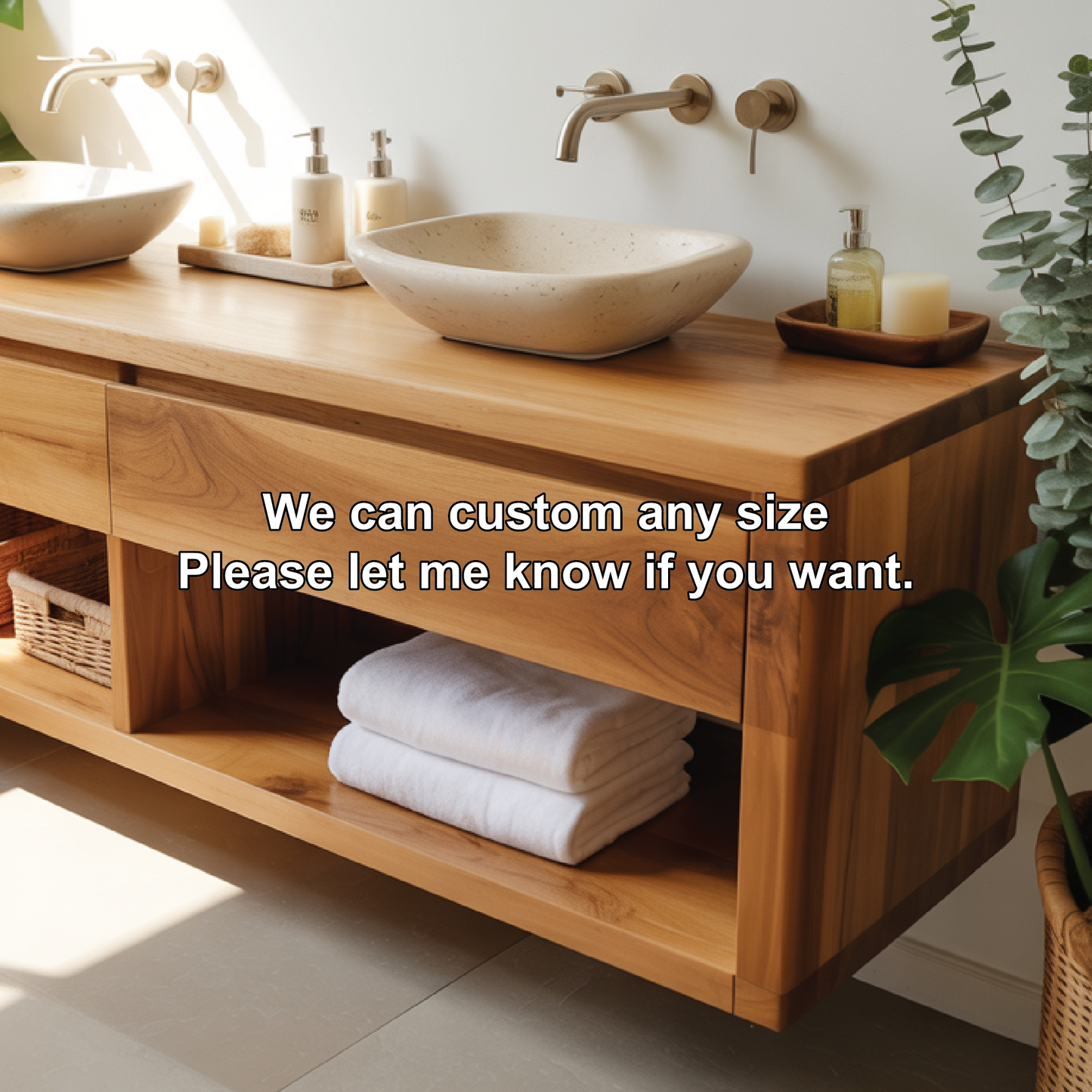 Floating solid wood vanity with double sinks – handcrafted bathroom furniture for modern homes Lynnsnail