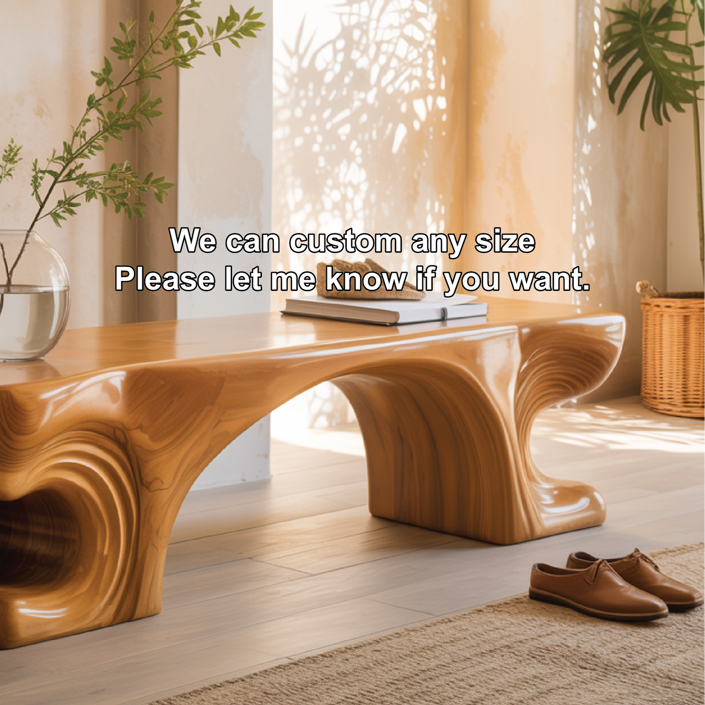 Handcrafted Solid Wood Entryway Bench with Sculpted Organic Base and Smooth Modern Finish Lynnsnail