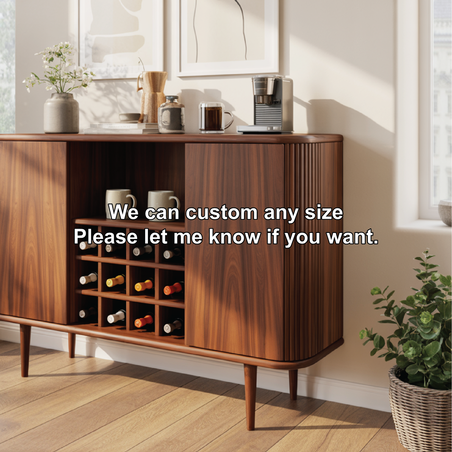 Solid Wood Wine Storage Cabinet with Built-In Bottle Rack and Sliding Doors for Modern Homes Lynnsnail