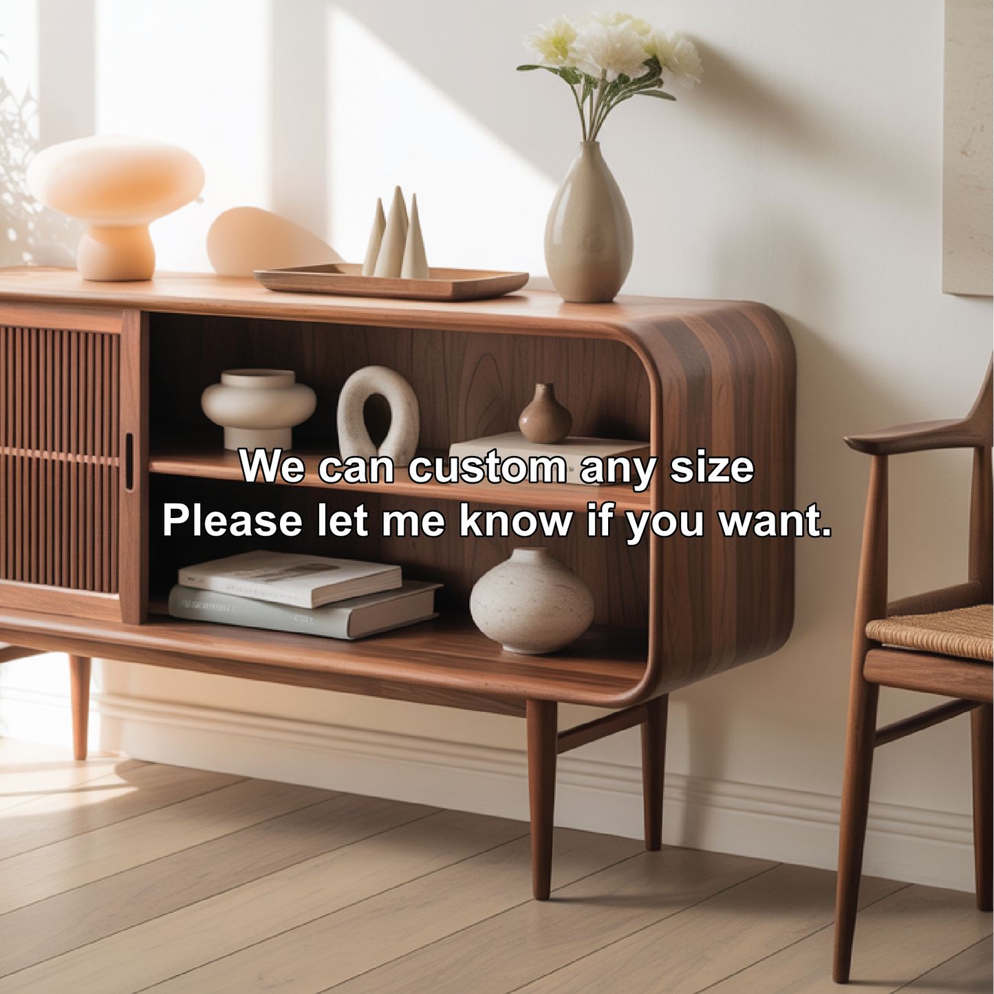 Solid Wood Console Table with Sliding Door – Handcrafted Mid-Century Storage Cabinet Lynnsnail
