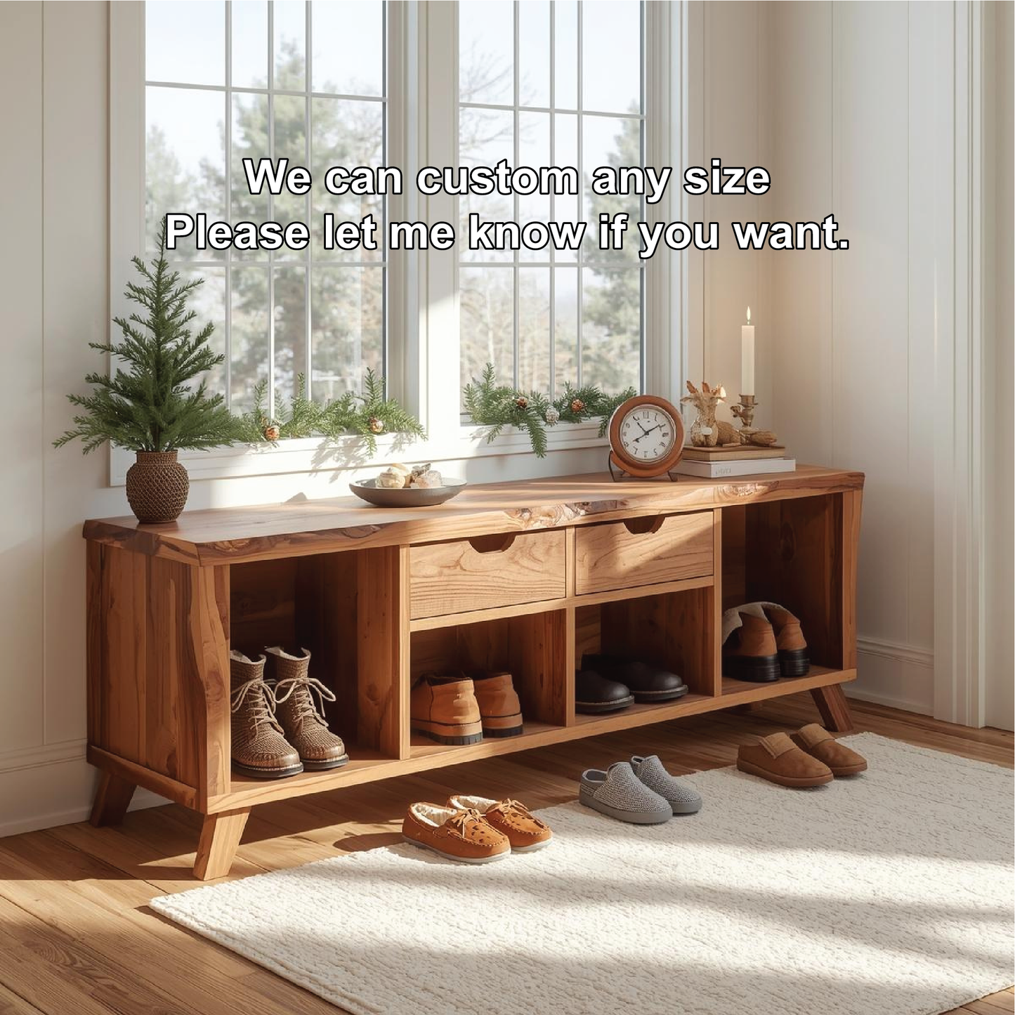 Handcrafted Solid Wood Entryway Bench – Rustic Bench for Natural Modern Home Décor Lynnsnail