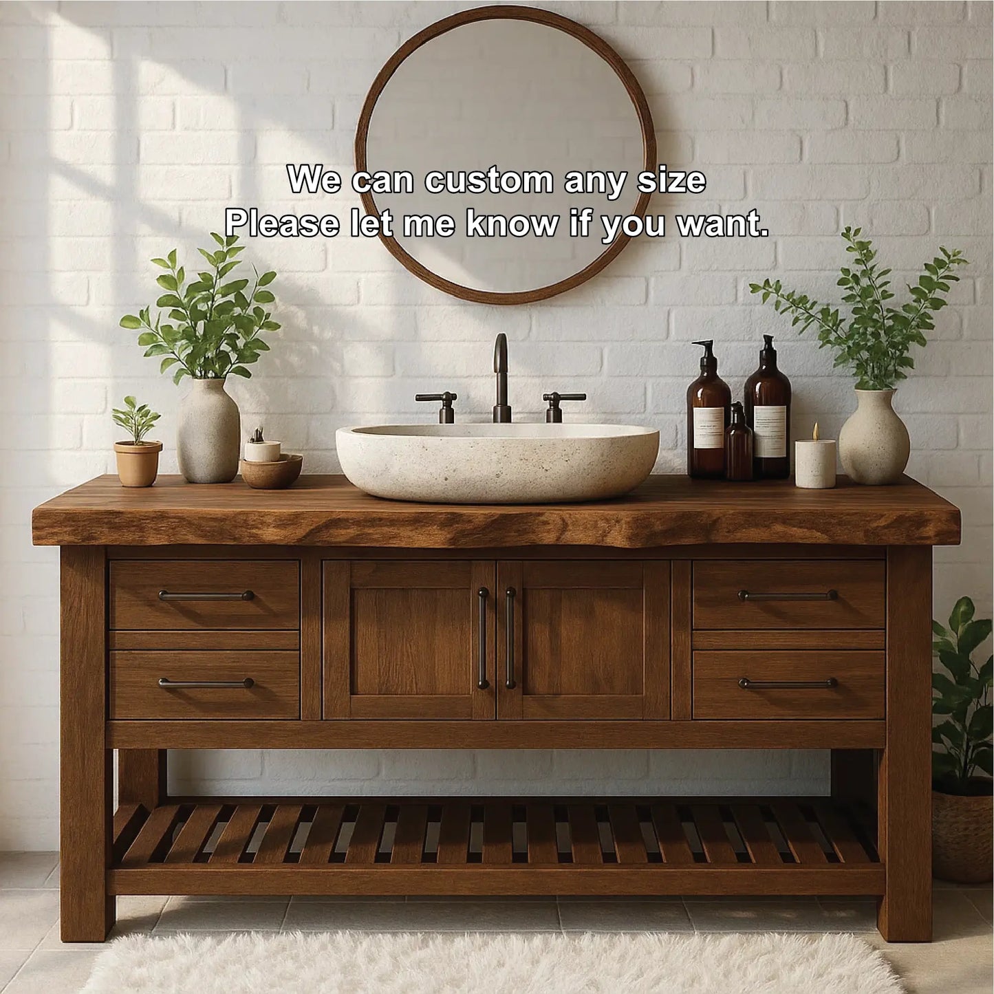 Rustic Solid Wood Bathroom Vanity with Live Edge Top and Modern Farmhouse Storage Design Lynnsnail
