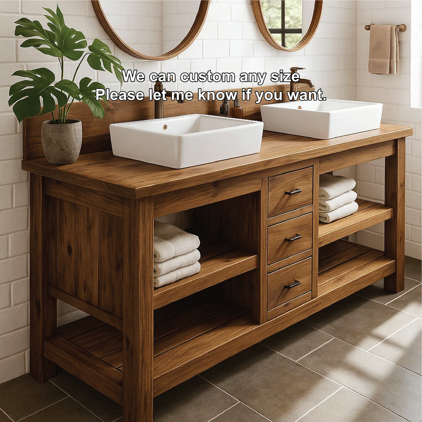 Handcrafted Double Bathroom Vanity in Solid Wood with Drawers and Open Shelves for Modern Spaces Lynnsnail