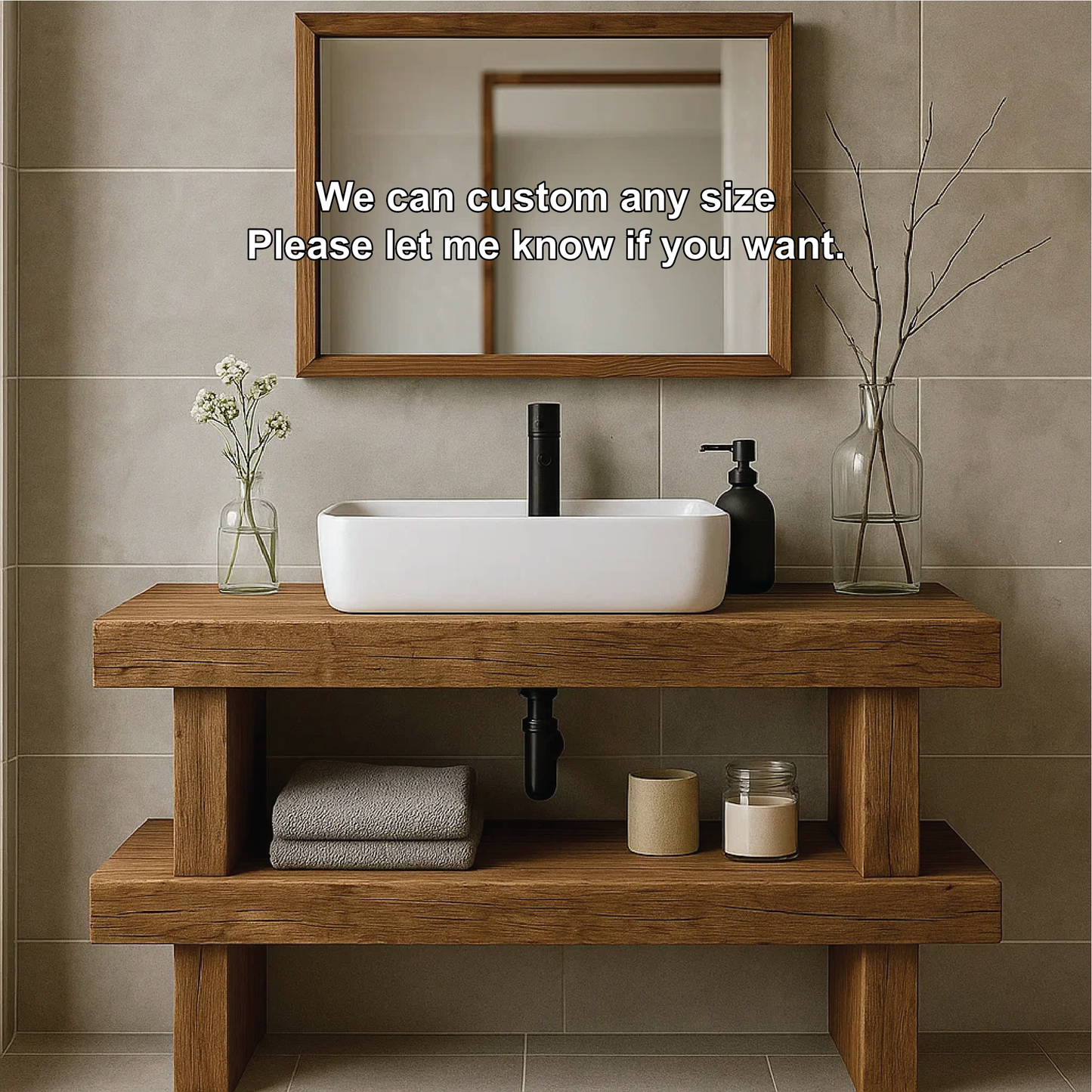 Minimalist Handcrafted Solid Wood Bathroom Vanity with Open Shelf and Modern Rustic Design Lynnsnail