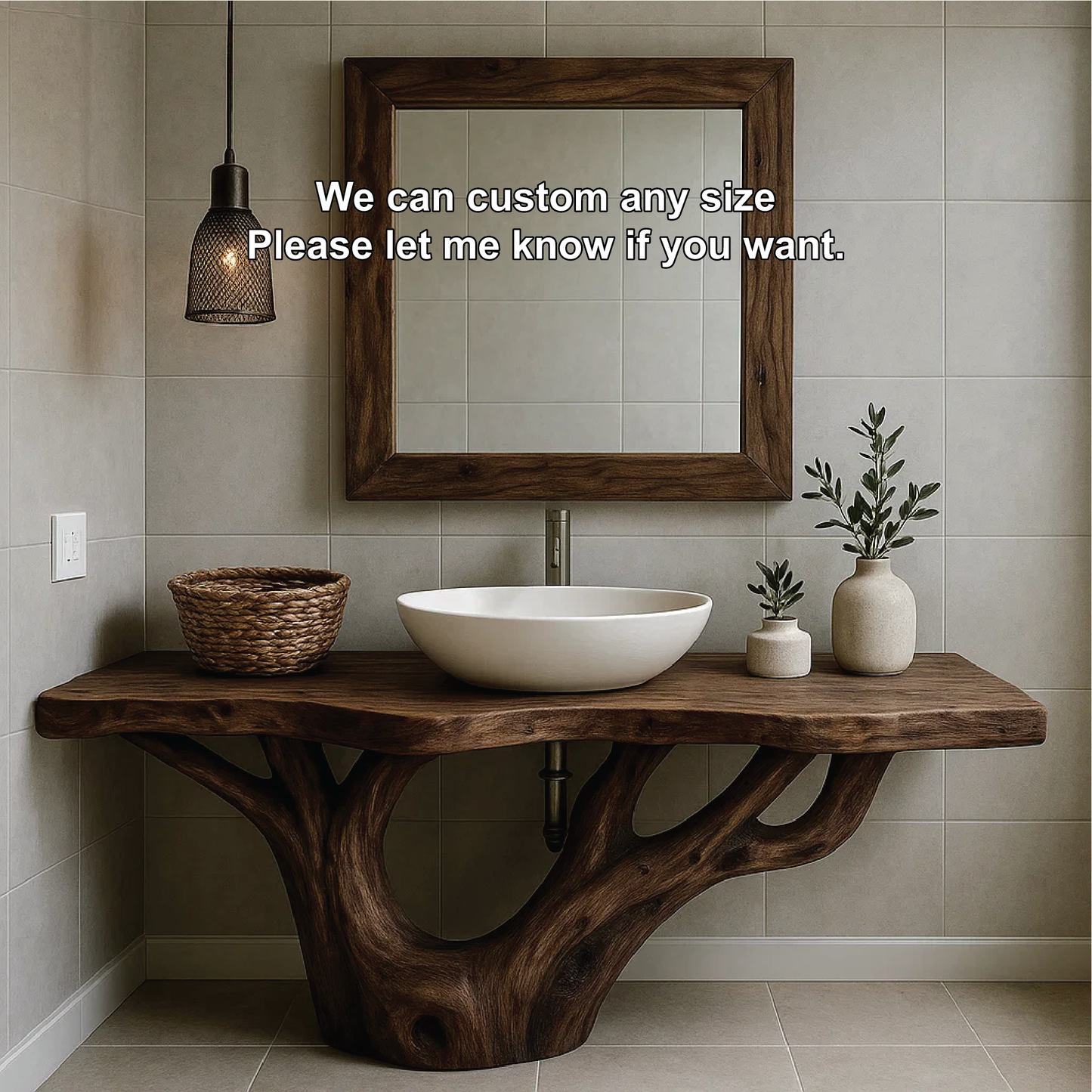 Handcrafted Solid Wood Bathroom Vanity with Organic Tree-Inspired Base and Natural Finish Lynnsnail
