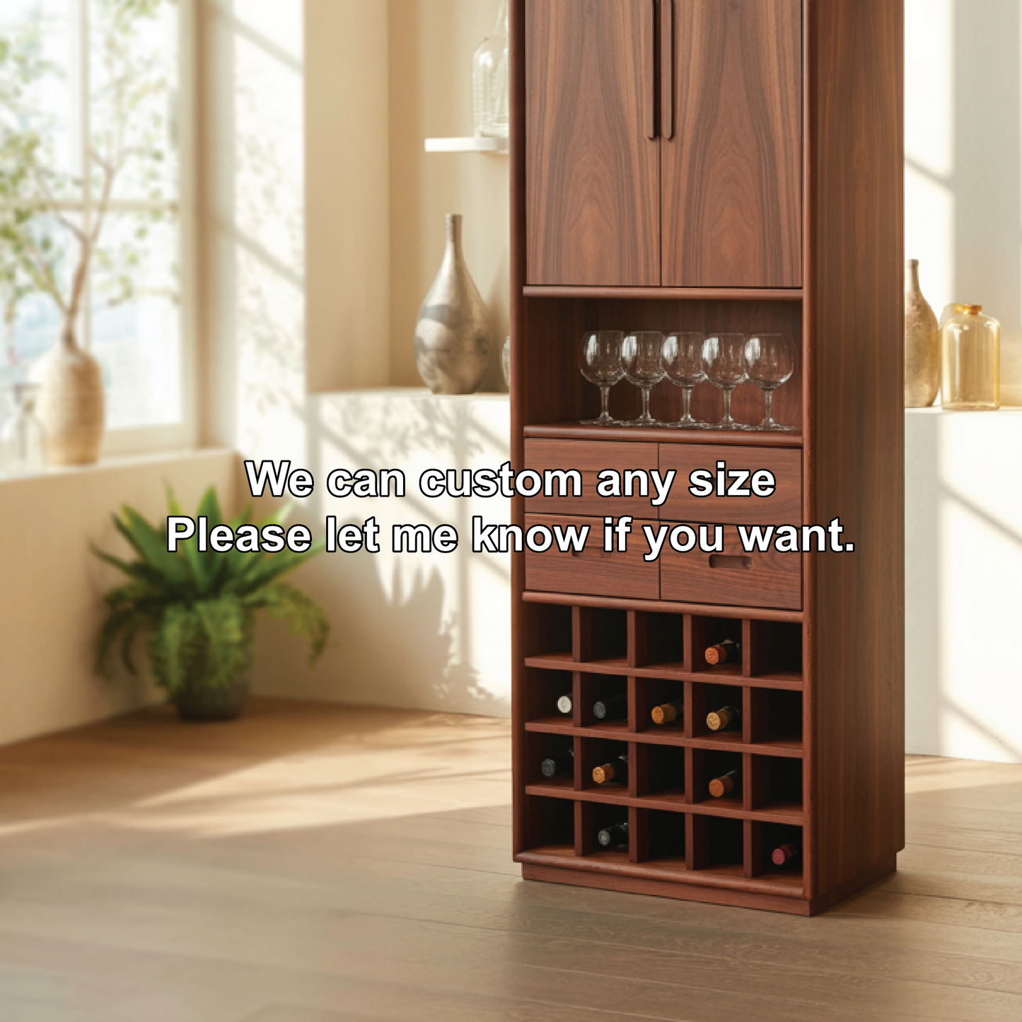 Handcrafted Solid Wood Dining Cabinet with Tall Doors, Wine Storage Grid and Four Drawers Lynnsnail