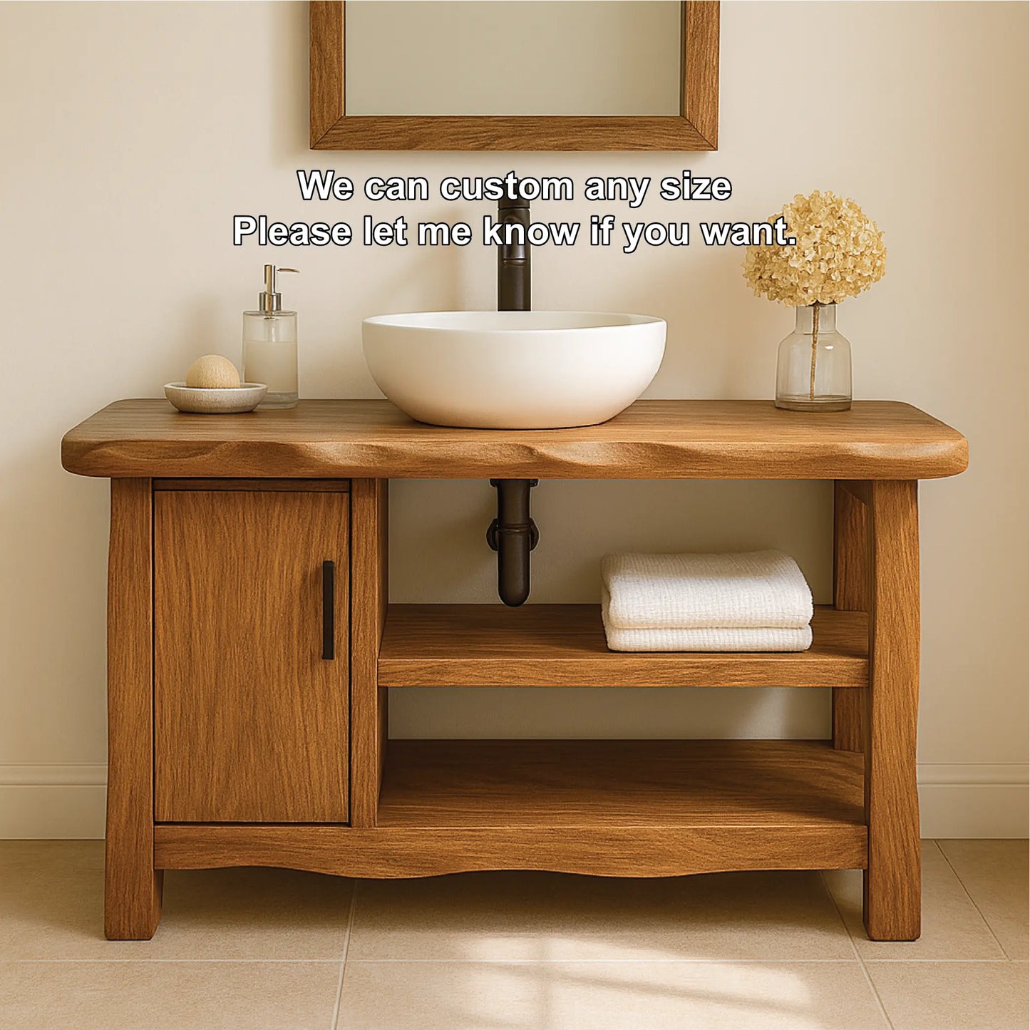 Handcrafted Solid Wood Bathroom Vanity with Cabinet and Open Shelves for Natural Minimal Interiors Lynnsnail