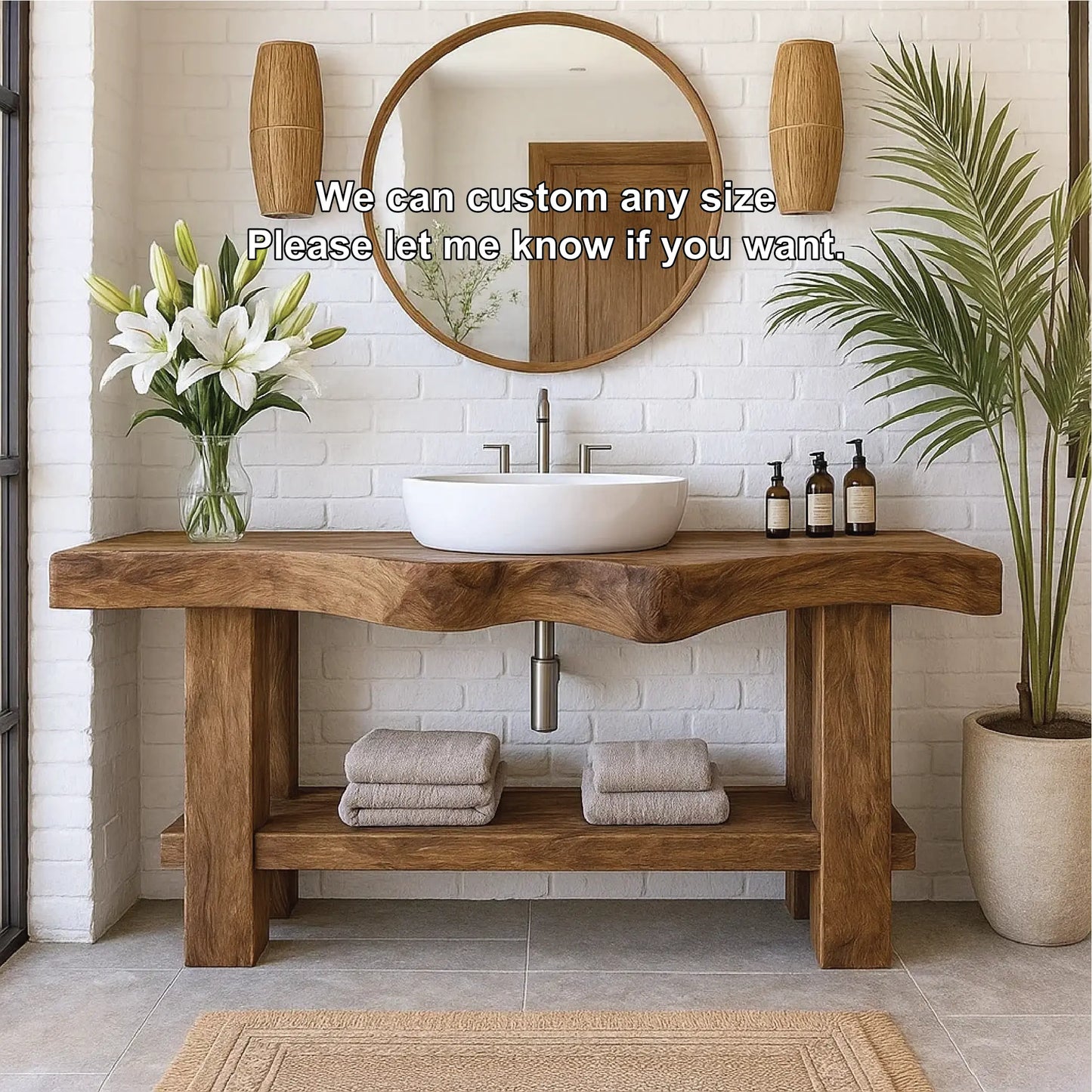 Handcrafted Solid Wood Bathroom Vanity with Organic Curved Edge and Open Shelf for Modern Homes Lynnsnail