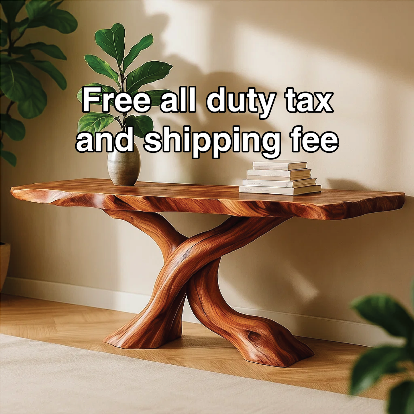 Handcrafted Solid Wood Tree Console Table with Twisted Base Design for Natural Modern Interiors Lynnsnail
