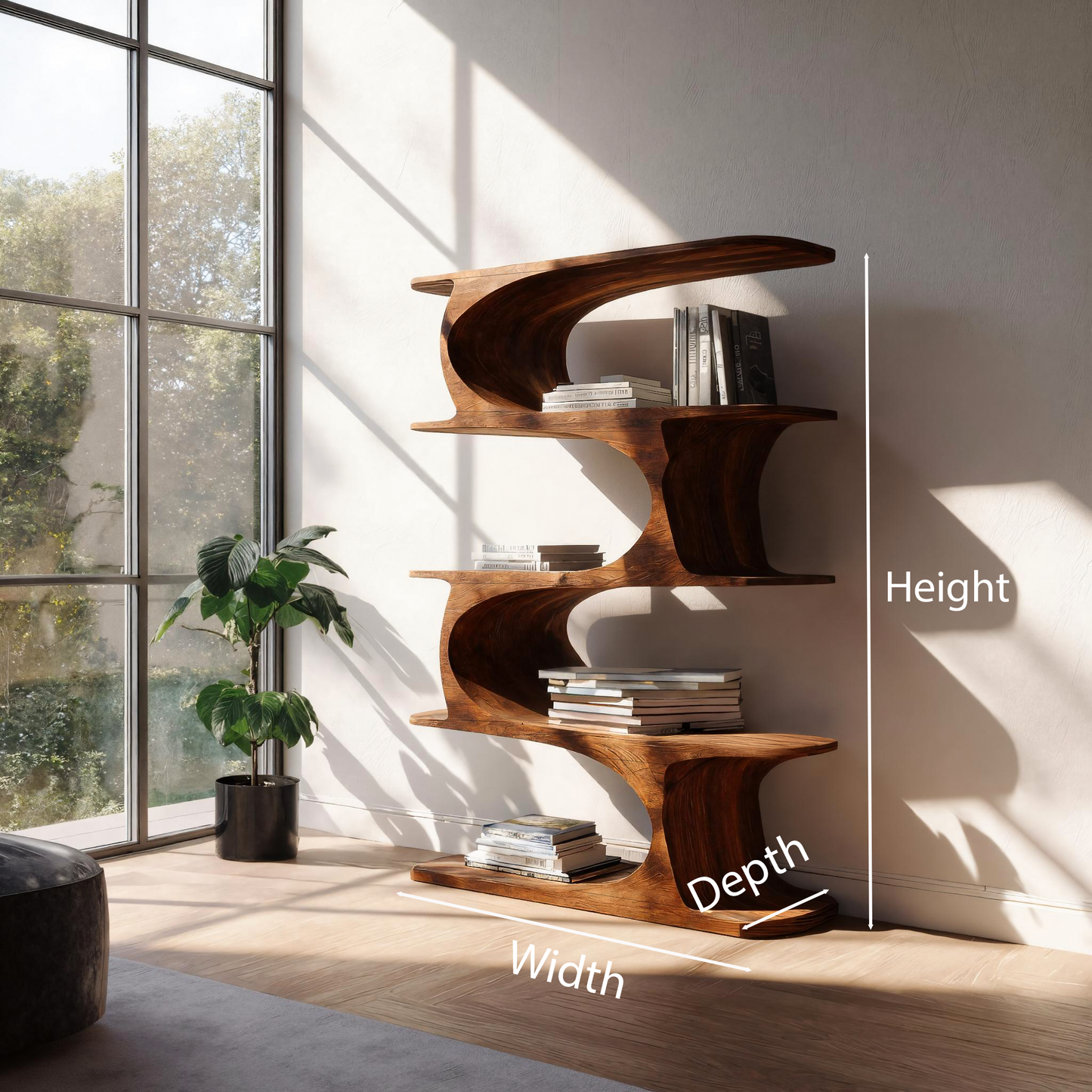 Artistic Curved Bookshelf For Living Room Accent Lynnsnail