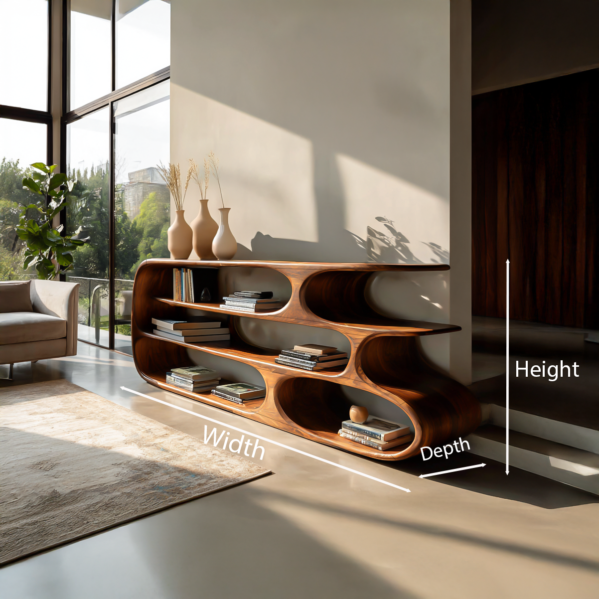 Modern Bookshelf With Sculptural Curves For Living Room Interior Lynnsnail