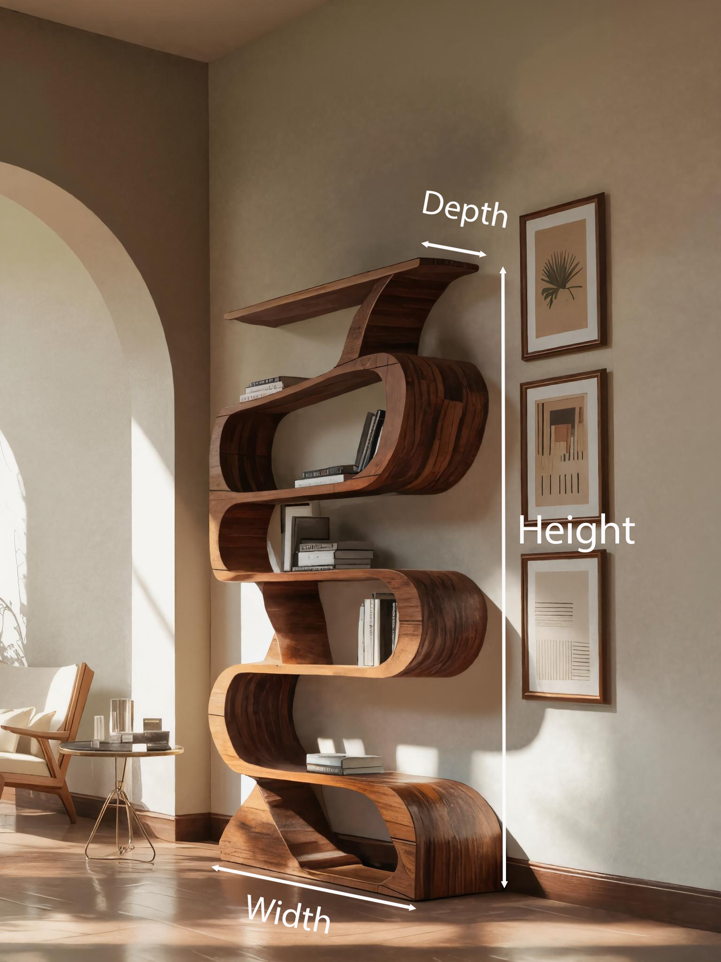 Modern Bookshelf With Curved Design For Living Room Lynnsnail