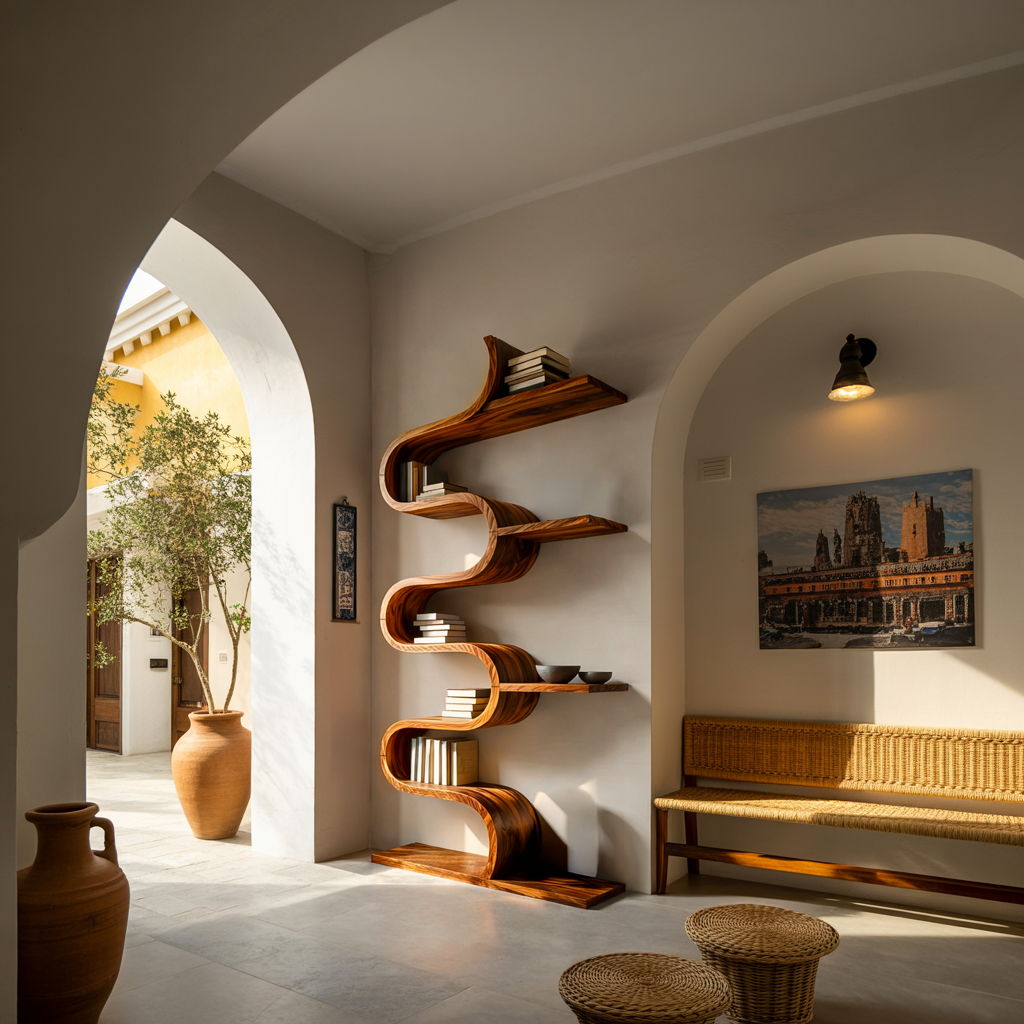 Modern Sculptural Wooden Wave Bookshelf For Living Space Lynnsnail