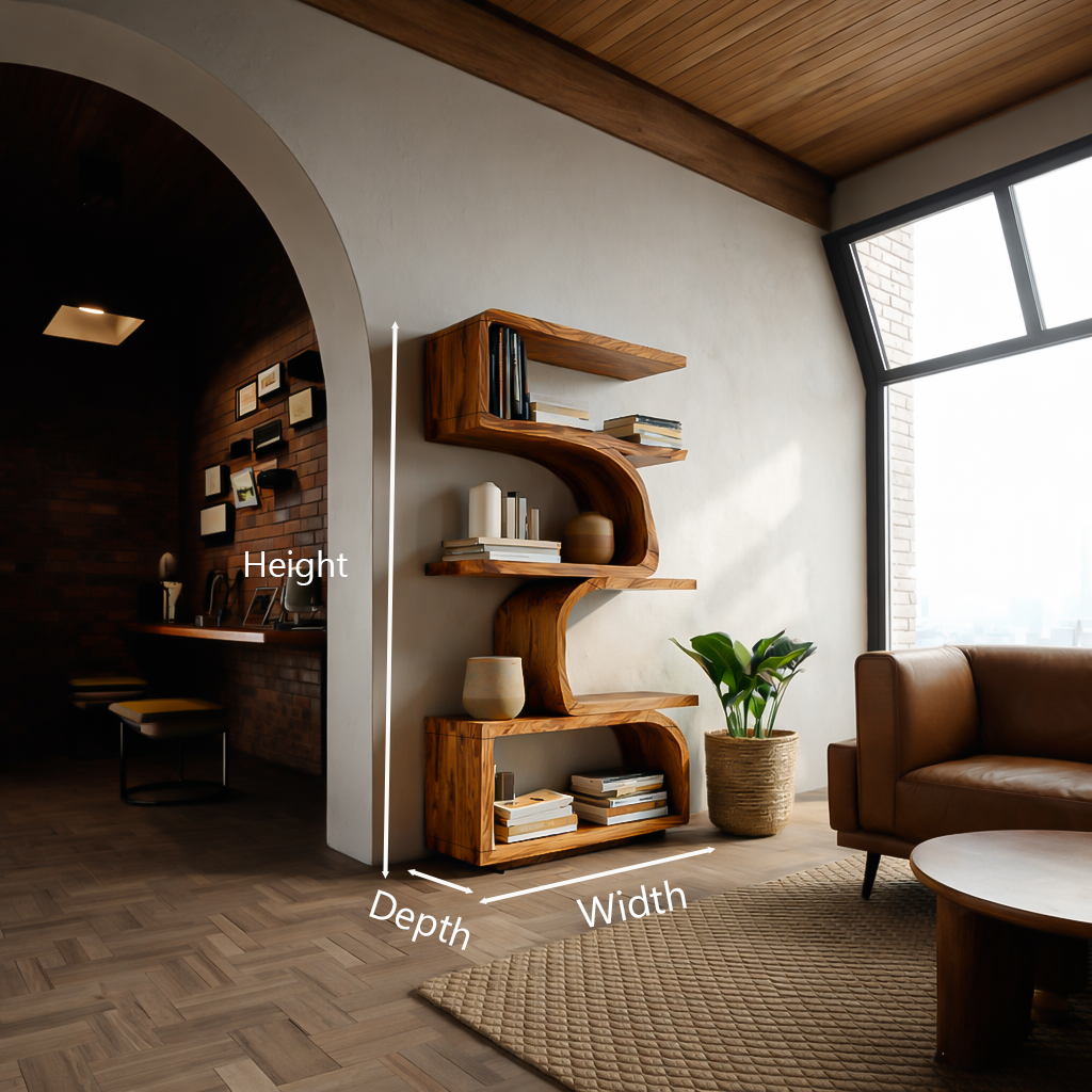Organic Curved Wooden Bookshelf For Home Decor Lynnsnail