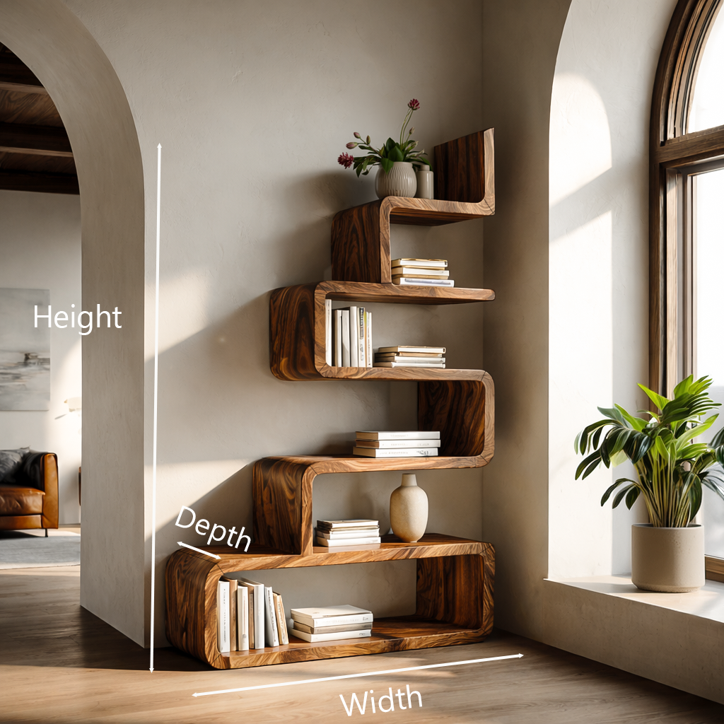 Minimalist Wooden Curved Bookshelf For Modern Interior Lynnsnail