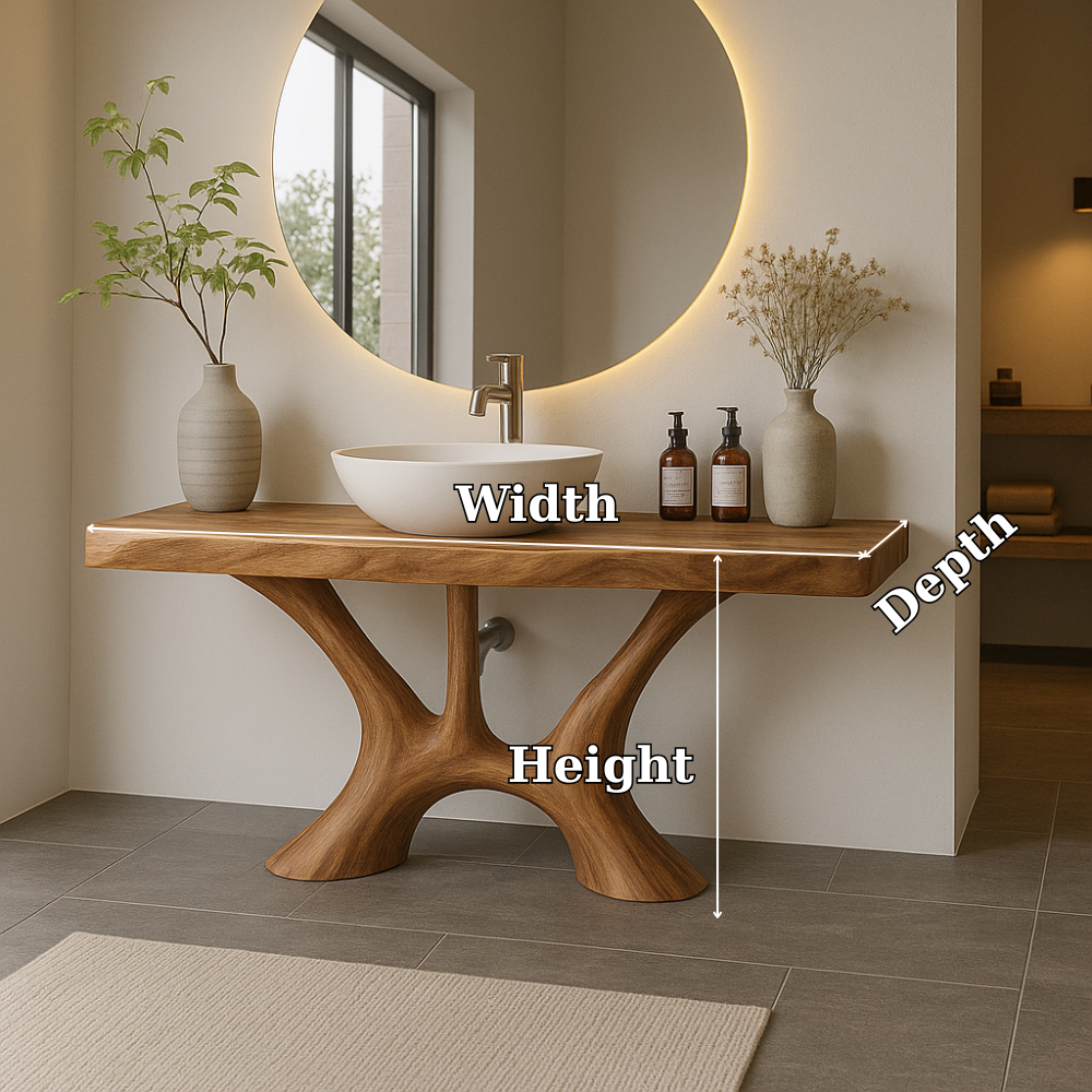 Handcrafted Solid Wood Bathroom Vanity with Organic Flow Design – Modern Natural Aesthetic Lynnsnail