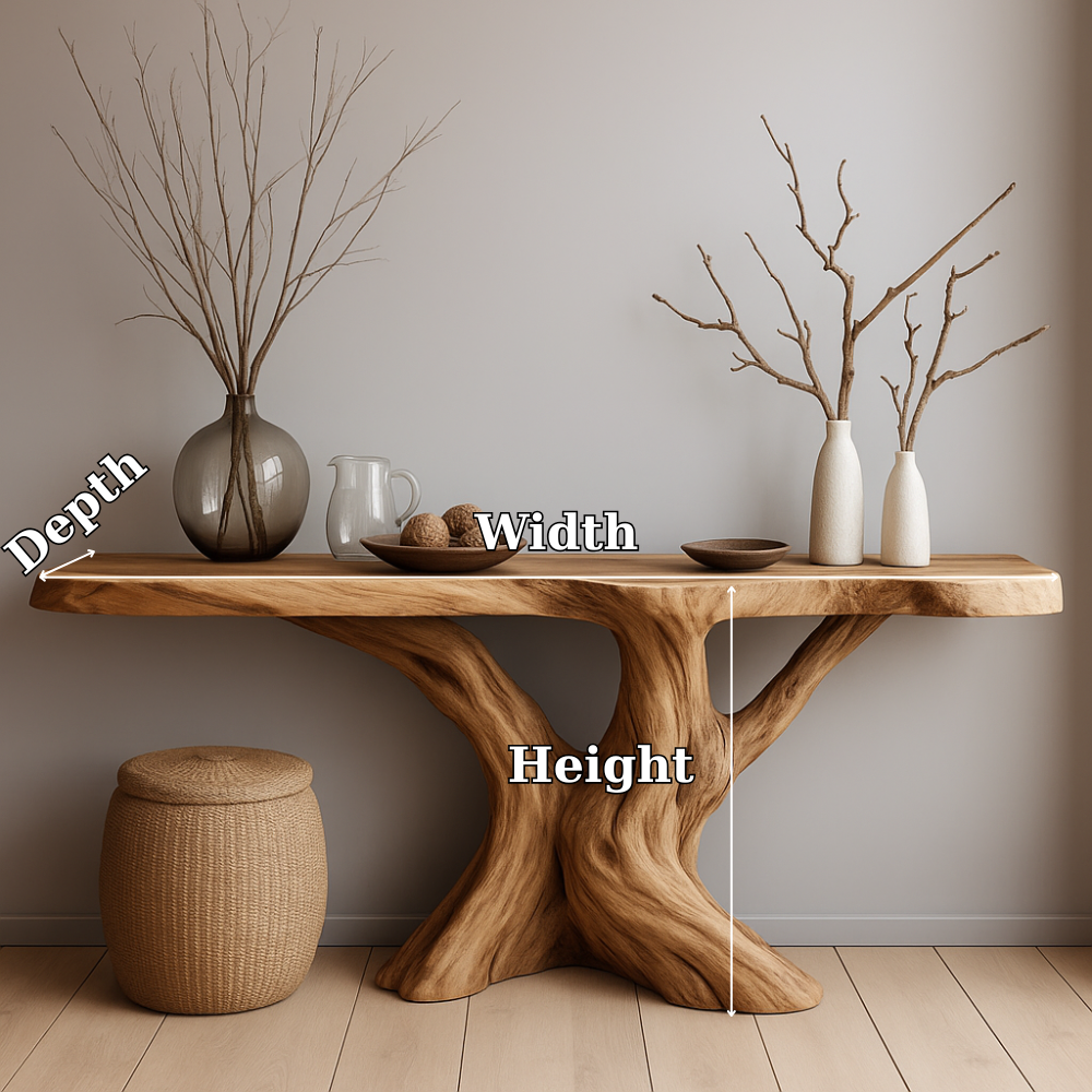 Handcrafted Solid Wood Console Table with Natural Tree Trunk Design – Organic Modern Furniture Lynnsnail