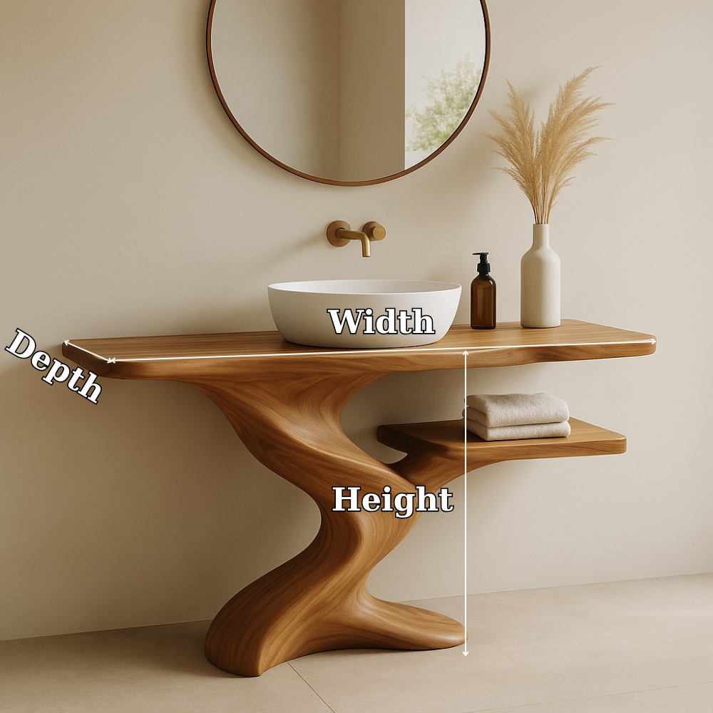 Handcrafted Solid Wood Bathroom Vanity with Organic Wave Design – Modern Minimalist Style Lynnsnail