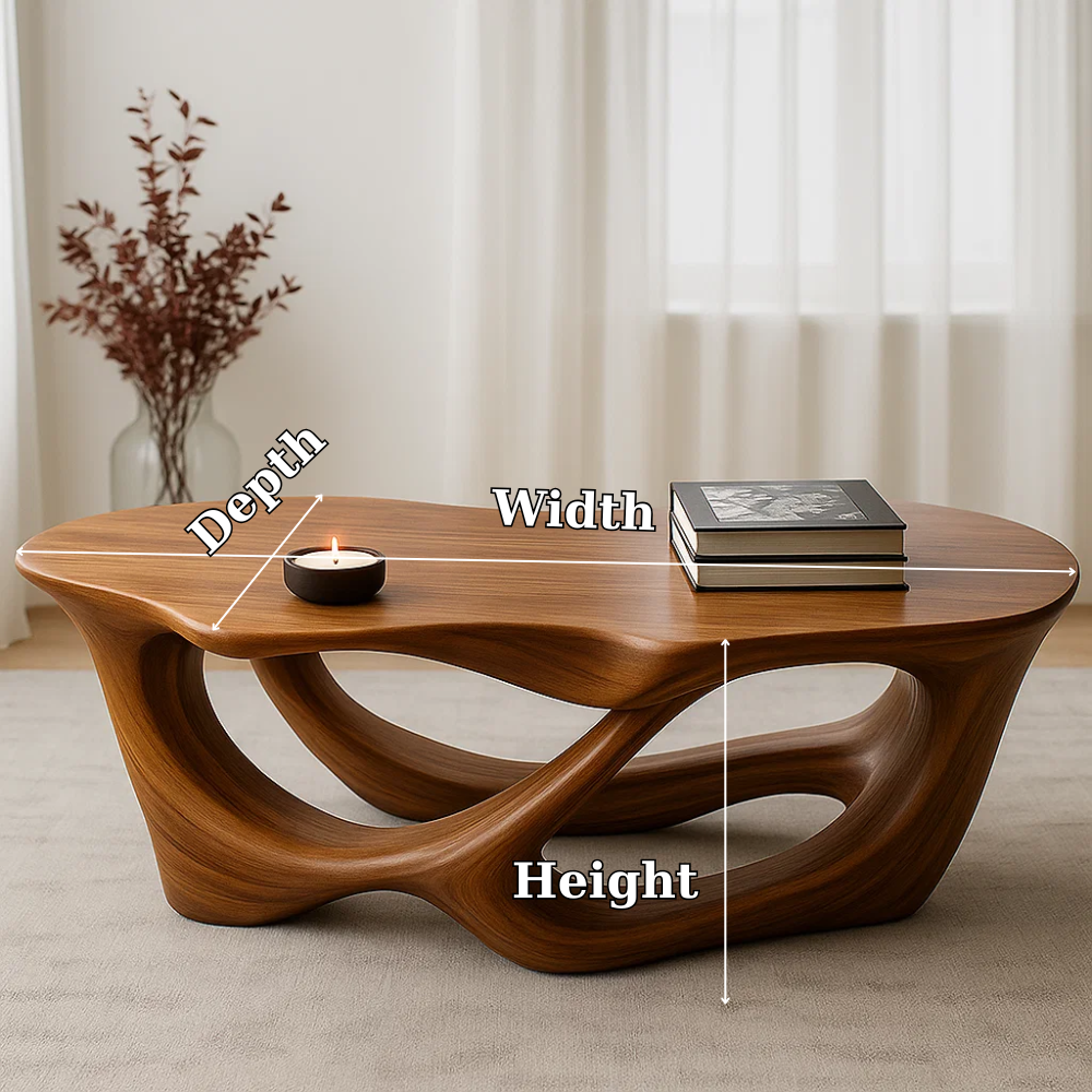 Handcrafted Solid Wood Coffee Table with Fluid Organic Form – Modern Sculptural Centerpiece Lynnsnail